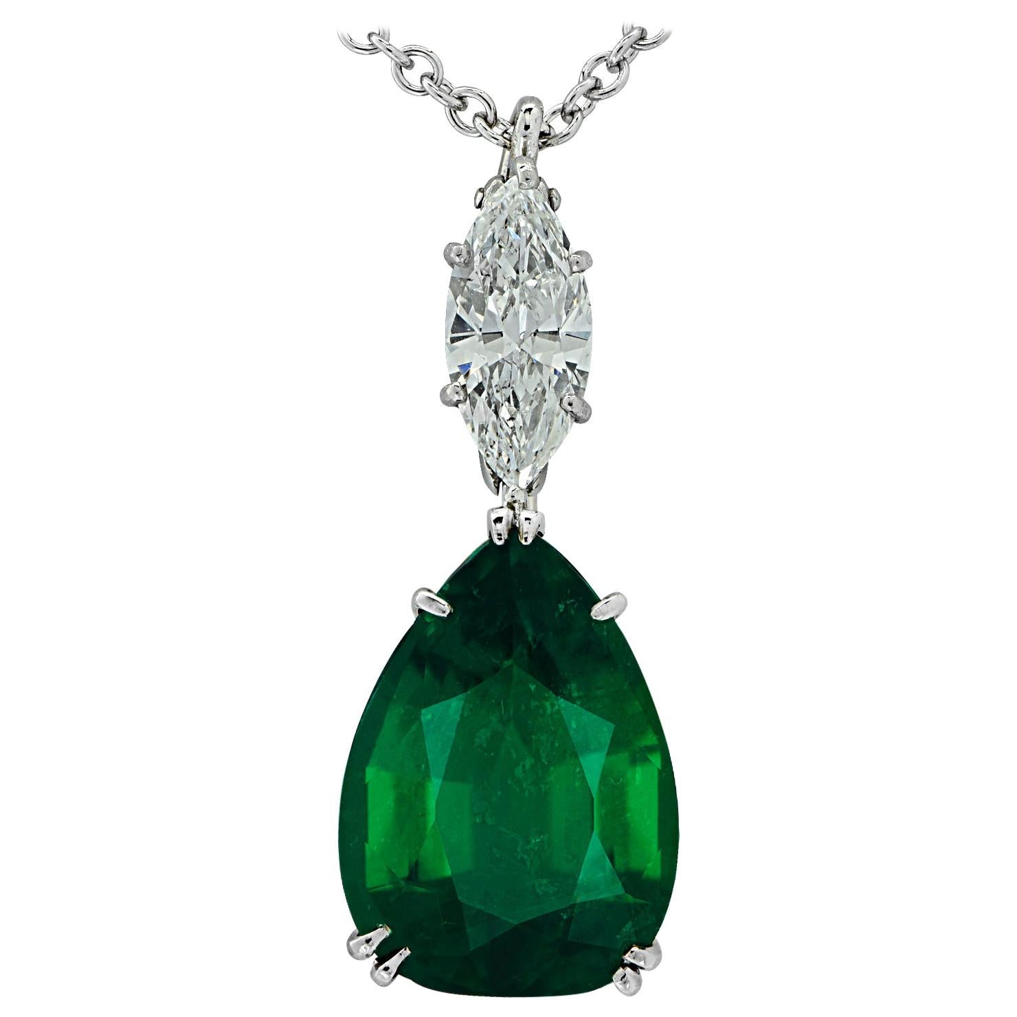 Vivid Diamonds AGL Certified 6.54 Carat Emerald and Diamond Necklace