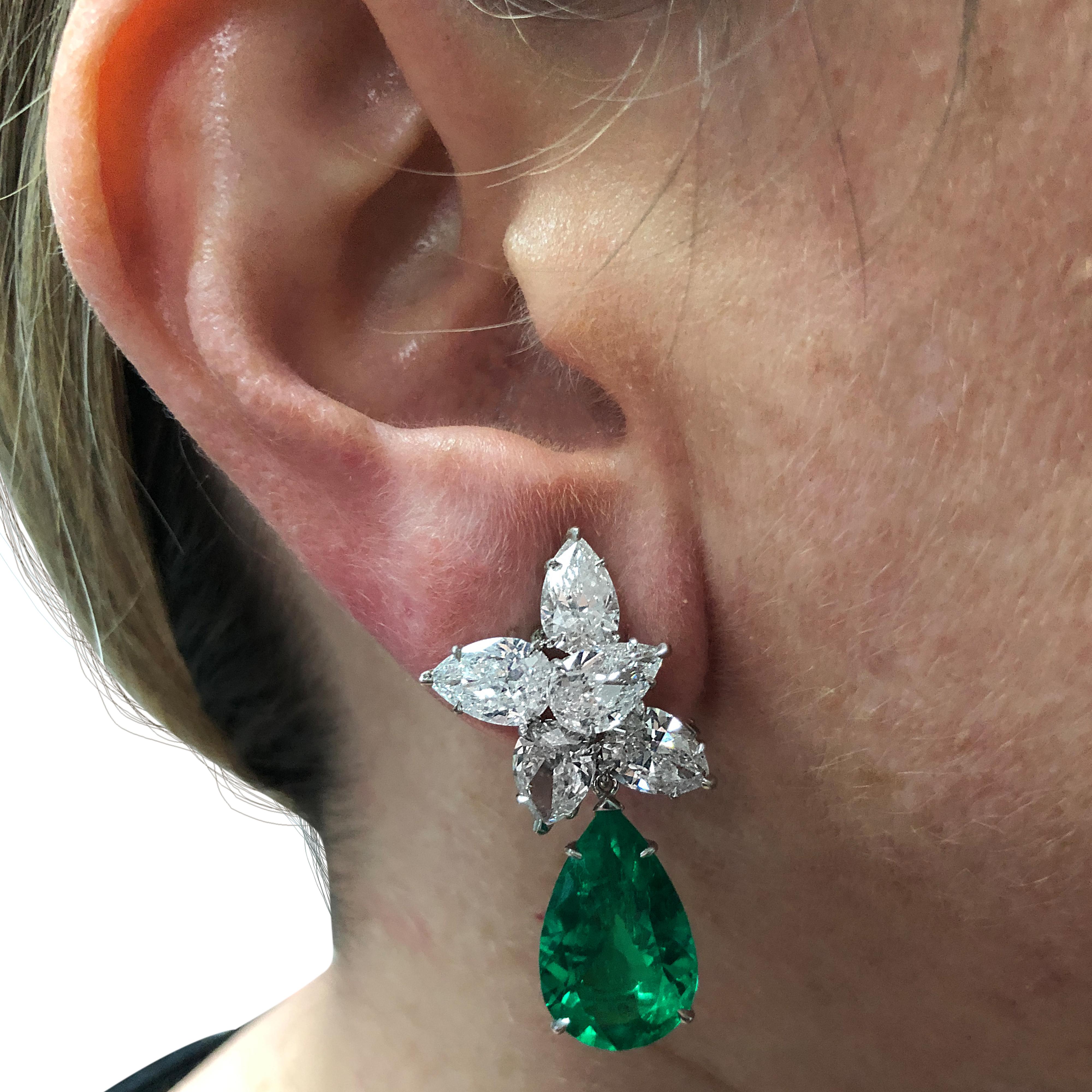 Vivid Diamonds AGL Certified Emerald and Diamond Day and Night Earrings In New Condition In Miami, FL