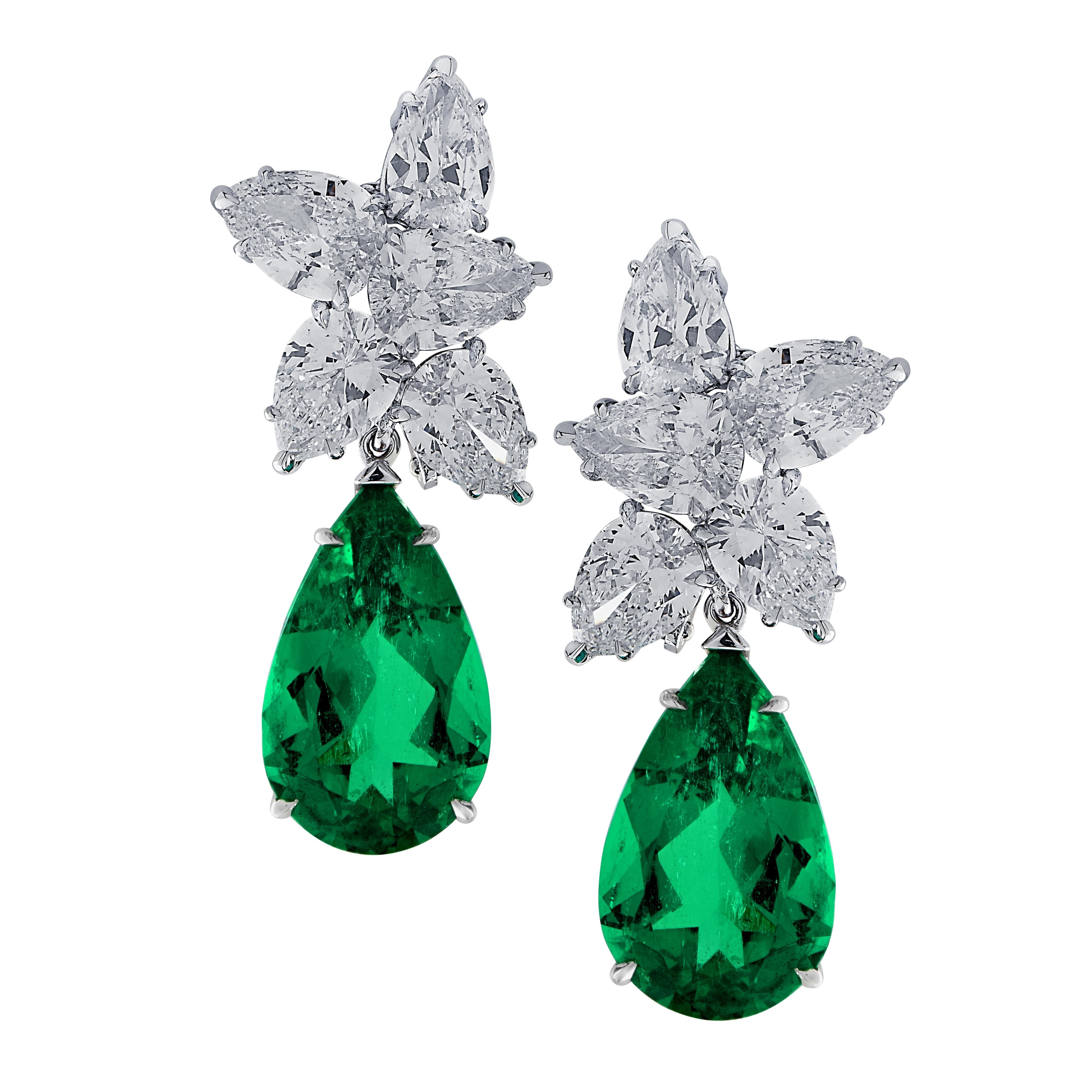 Vivid Diamonds AGL Certified Emerald and Diamond Day and Night Earrings