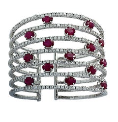 Vivid Diamonds Burma Ruby & Diamon Cuff Bangle Bracelet