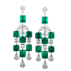 Vivid Diamonds Colombian Emerald and Diamond Dangle Earrings