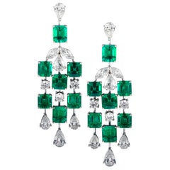 Vivid Diamonds Colombian Emerald and Diamond Dangle Earrings