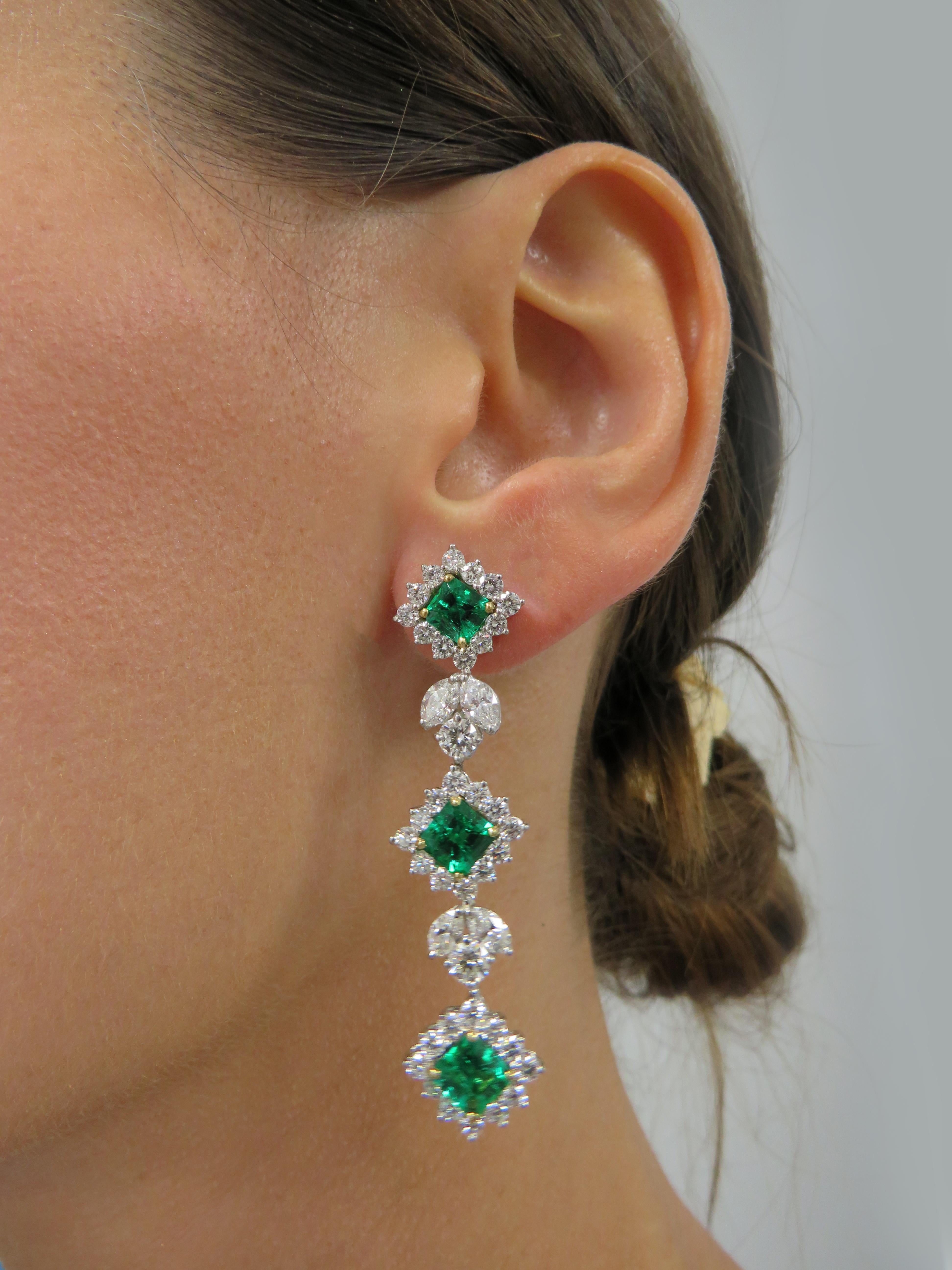 Modern Vivid Diamonds Emerald and Diamond Dangle Earrings