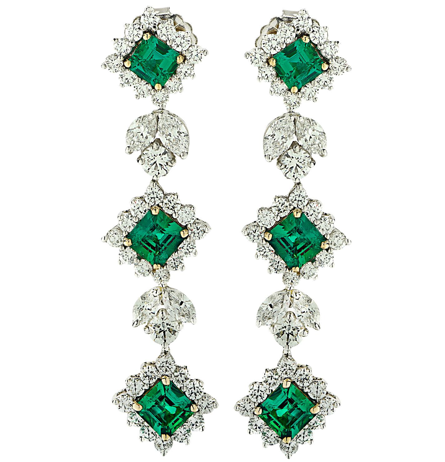 Women's Vivid Diamonds Emerald and Diamond Dangle Earrings