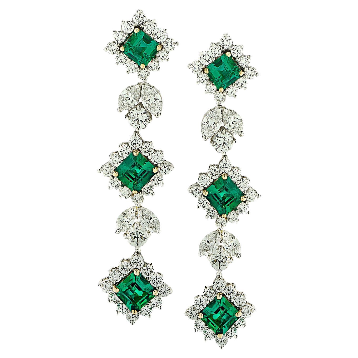 Vivid Diamonds Emerald and Diamond Dangle Earrings