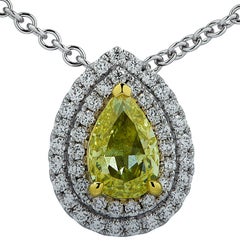 Vivid Diamonds GIA Certified 1.01 Carat Fancy Yellow Diamond Pendant Necklace
