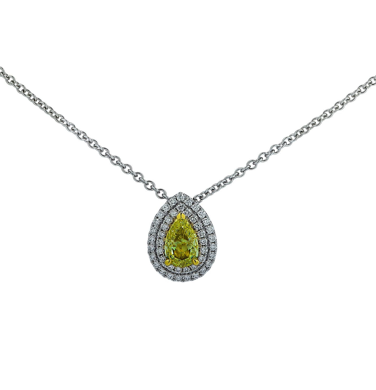 Vivid Diamonds GIA Certified 1.01 Carat Fancy Yellow Diamond Pendant Necklace In New Condition For Sale In Miami, FL