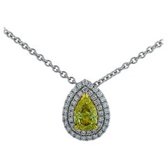 Vivid Diamonds GIA Certified 1.01 Carat Fancy Yellow Diamond Pendant Necklace