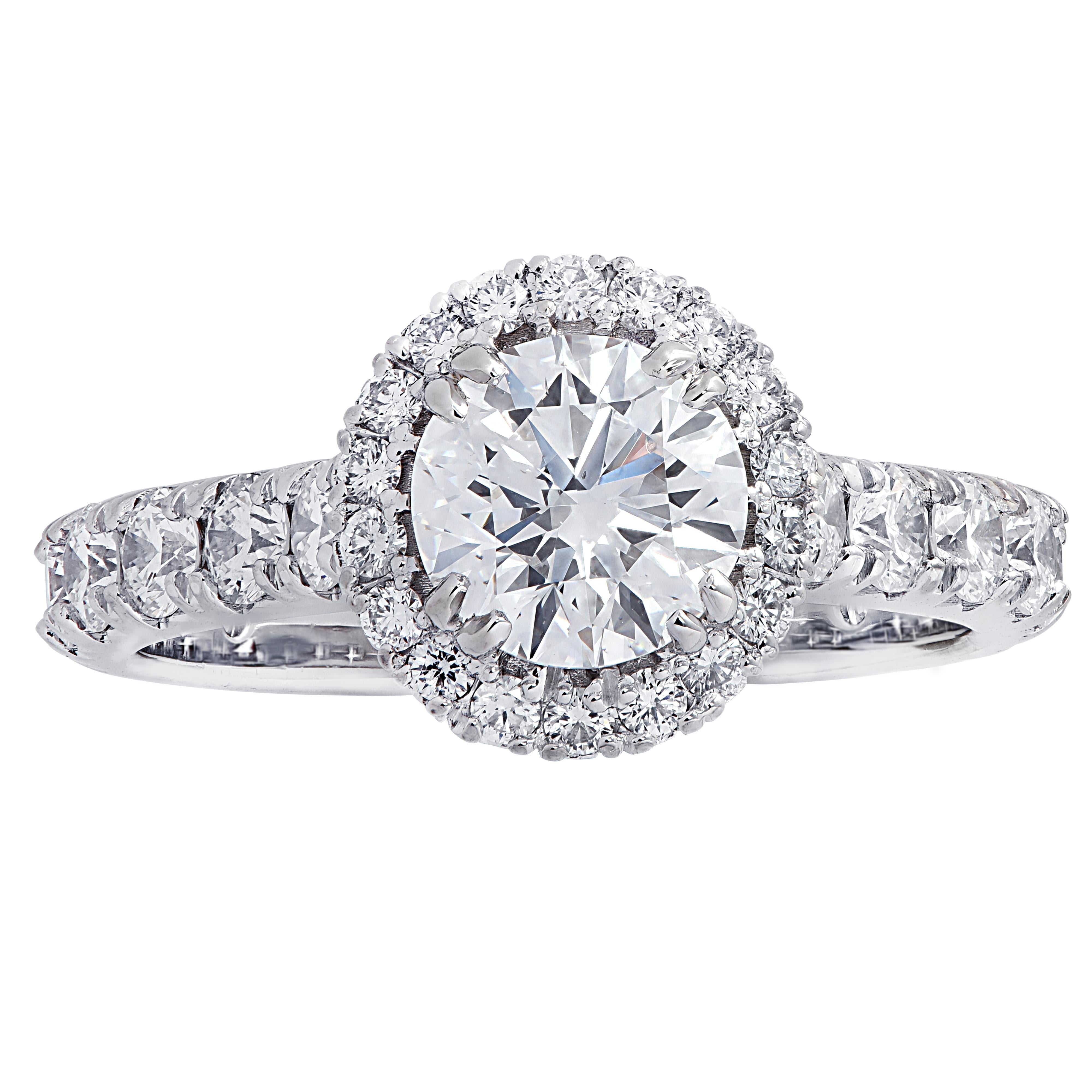 Round Cut Vivid Diamonds GIA Certified 1.02 Carat Diamond Halo Engagement Ring