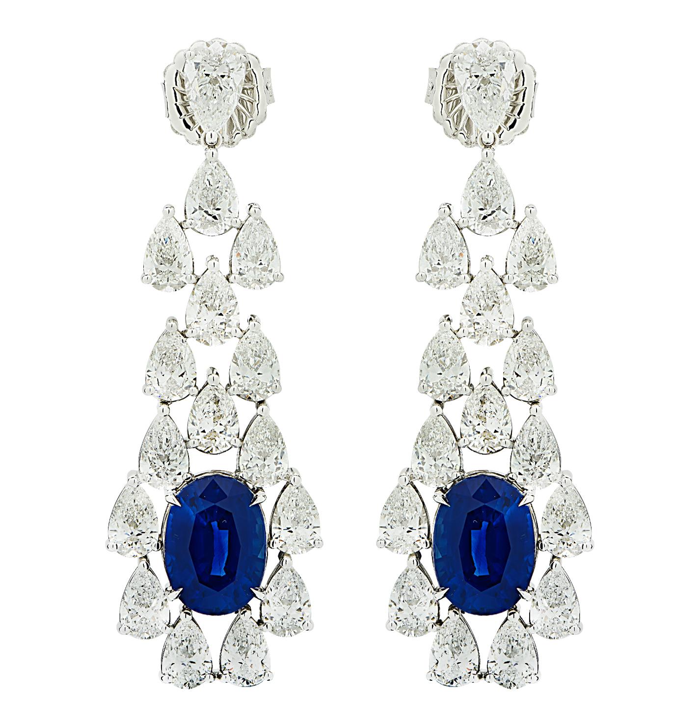 Vivid Diamonds GIA Certified 10.93 Carat Sapphire & Diamond Dangle Earrings In New Condition For Sale In Miami, FL