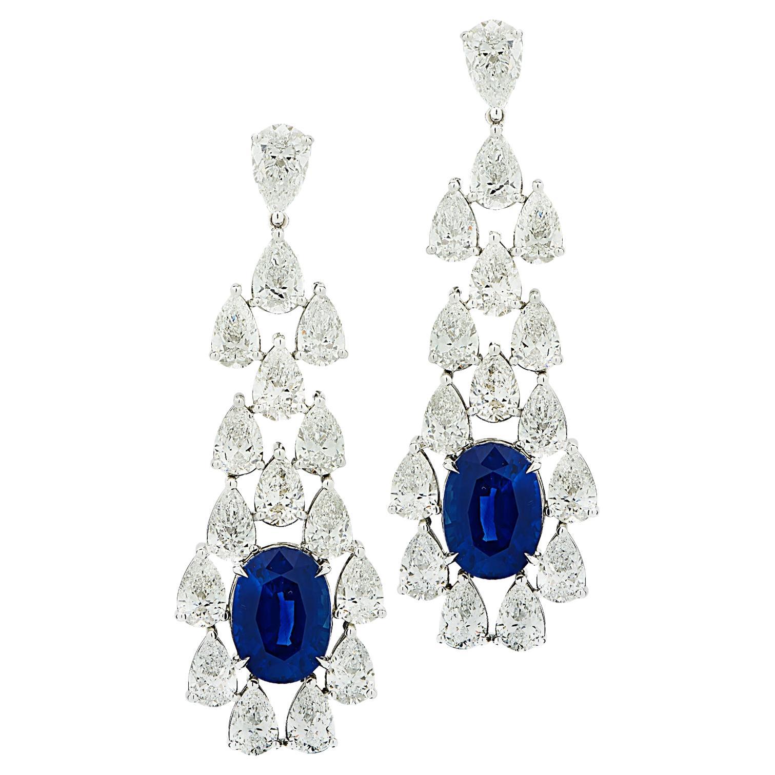 Vivid Diamonds GIA Certified 10.93 Carat Sapphire & Diamond Dangle Earrings