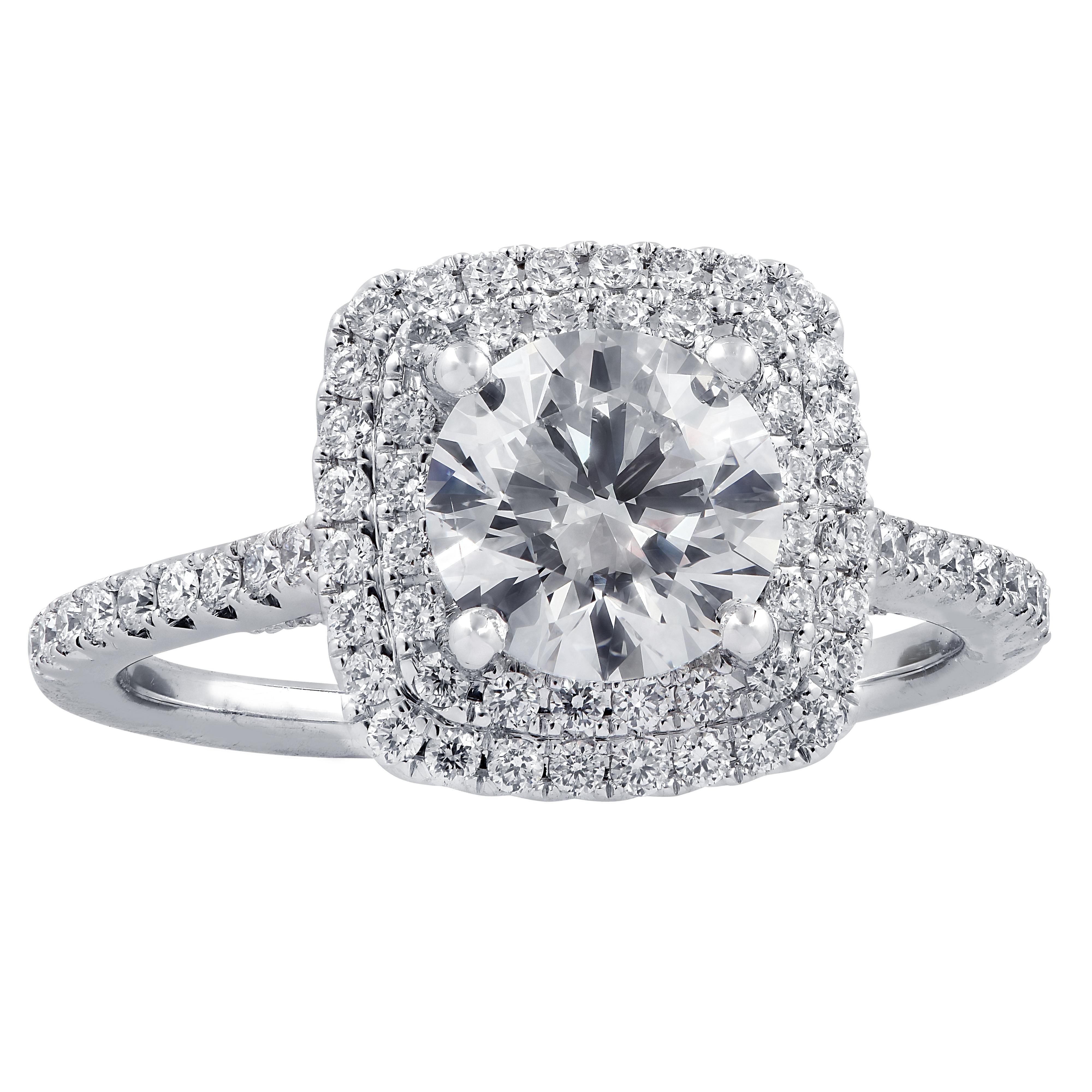 Round Cut Vivid Diamonds GIA Certified 1.27 Carat Diamond Halo Engagement Ring
