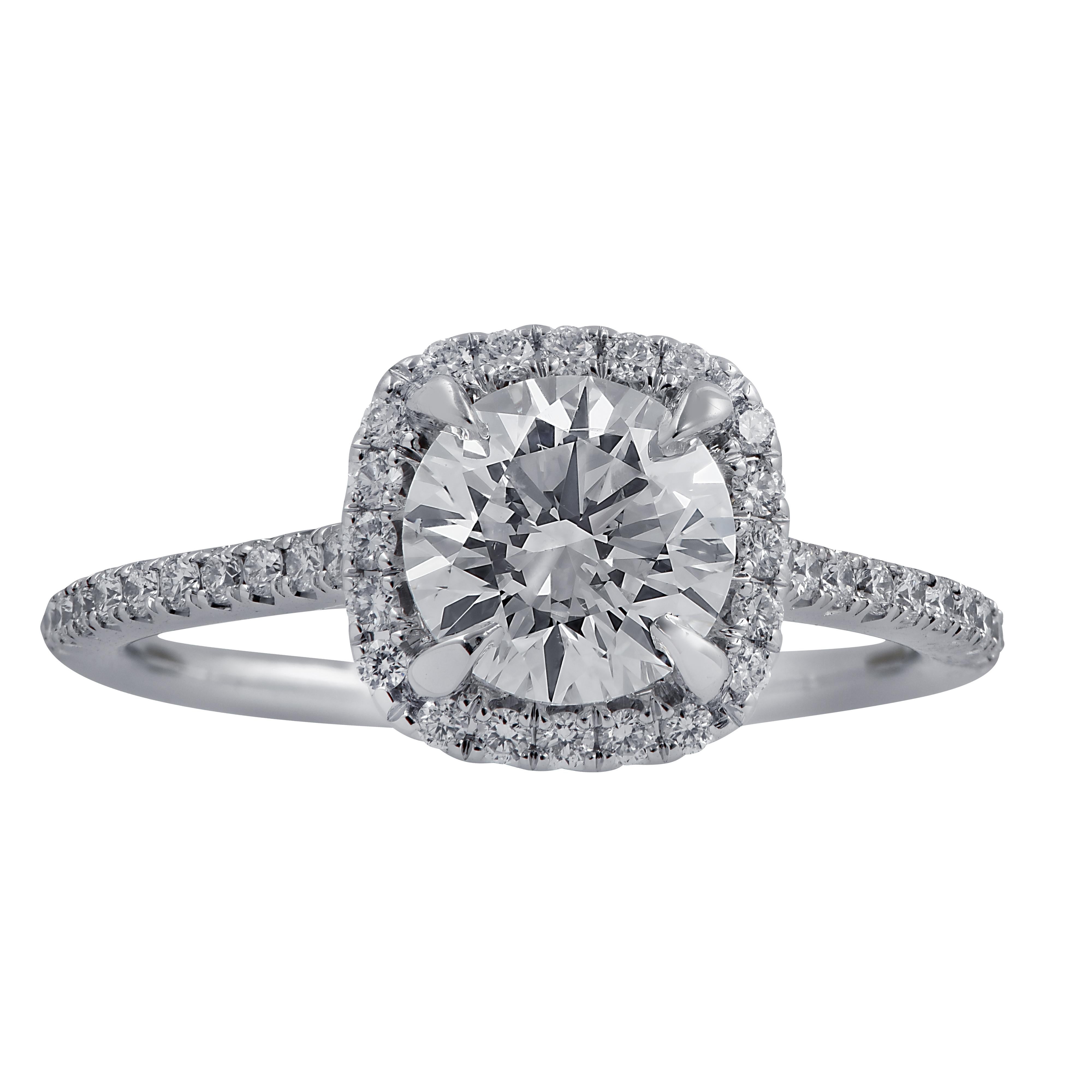 Vivid Diamonds GIA Certified 1.30 Carat Diamond Halo Engagement Ring In New Condition In Miami, FL