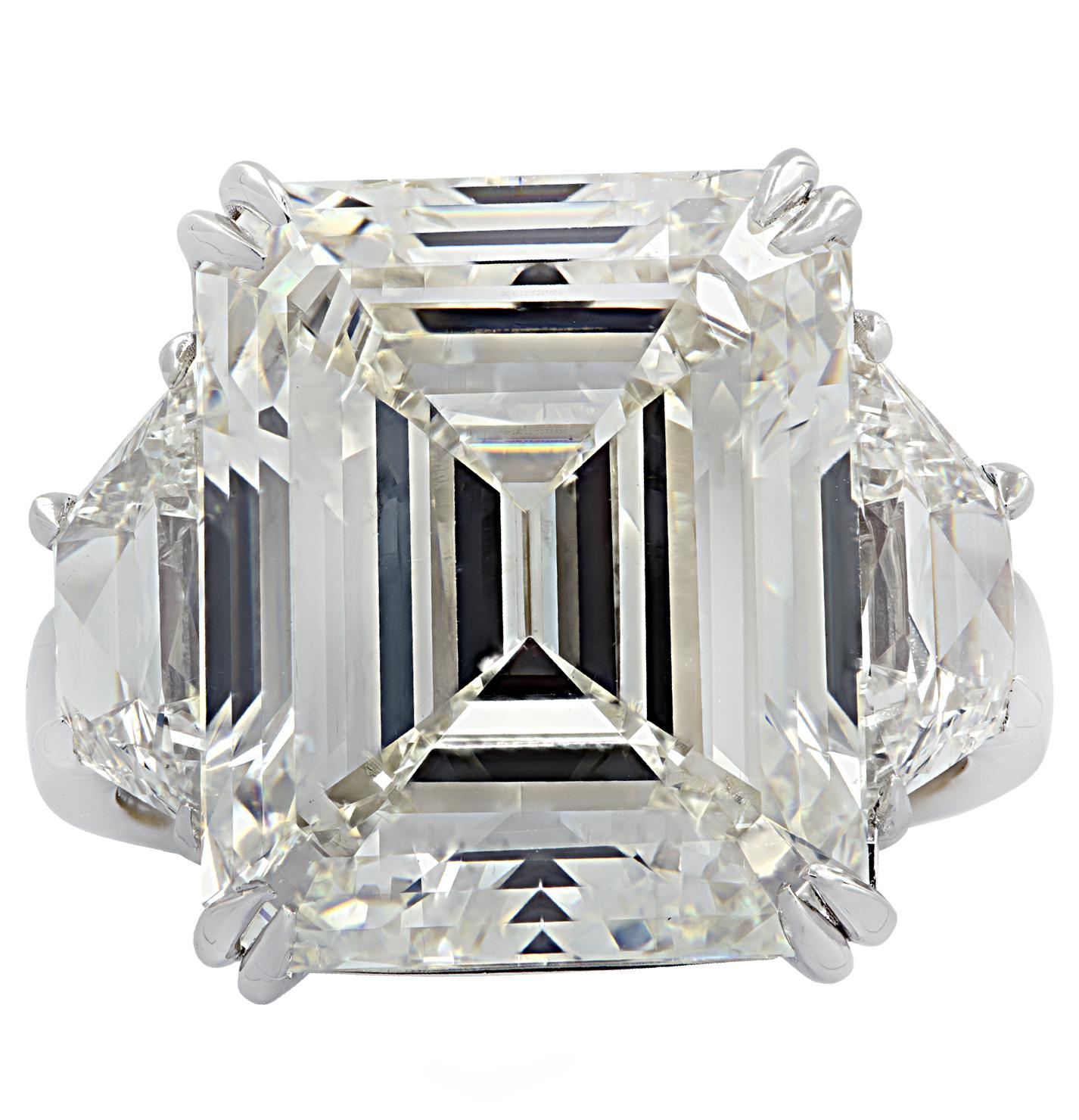 Modern Vivid Diamonds GIA Certified 14.11 Carat Emerald Cut Diamond Engagement Ring