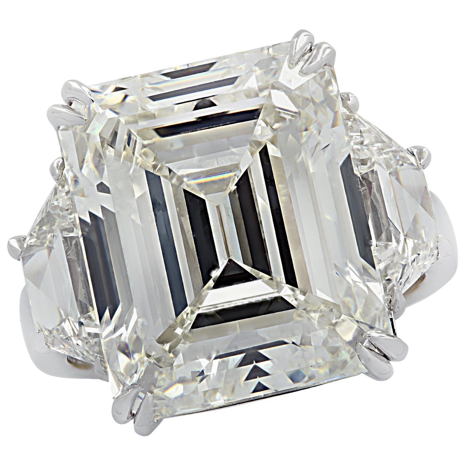 Vivid Diamonds GIA Certified 14.11 Carat Emerald Cut Diamond Engagement Ring