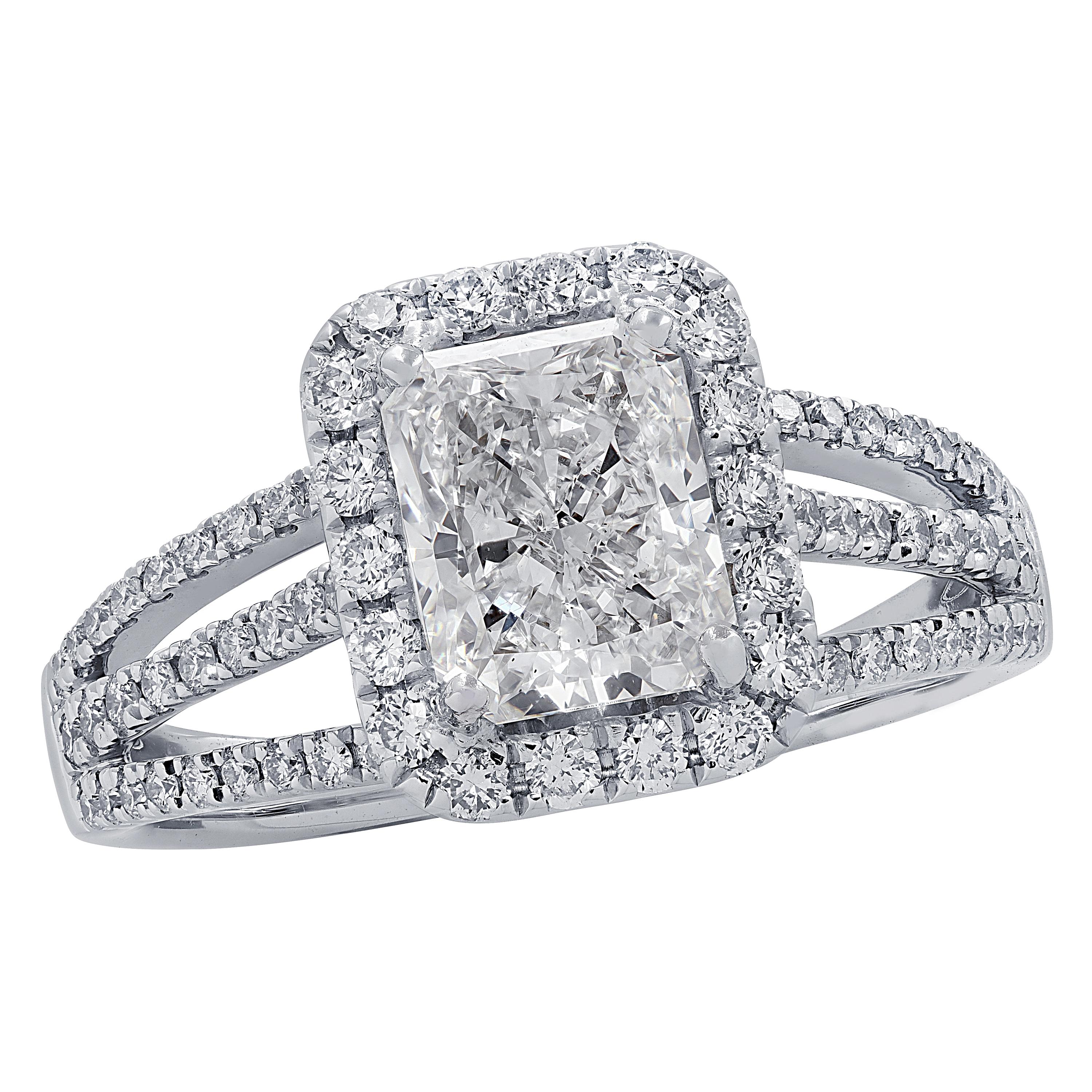 Vivid Diamonds GIA Certified 1.51 Carat Diamond Engagement Halo Ring