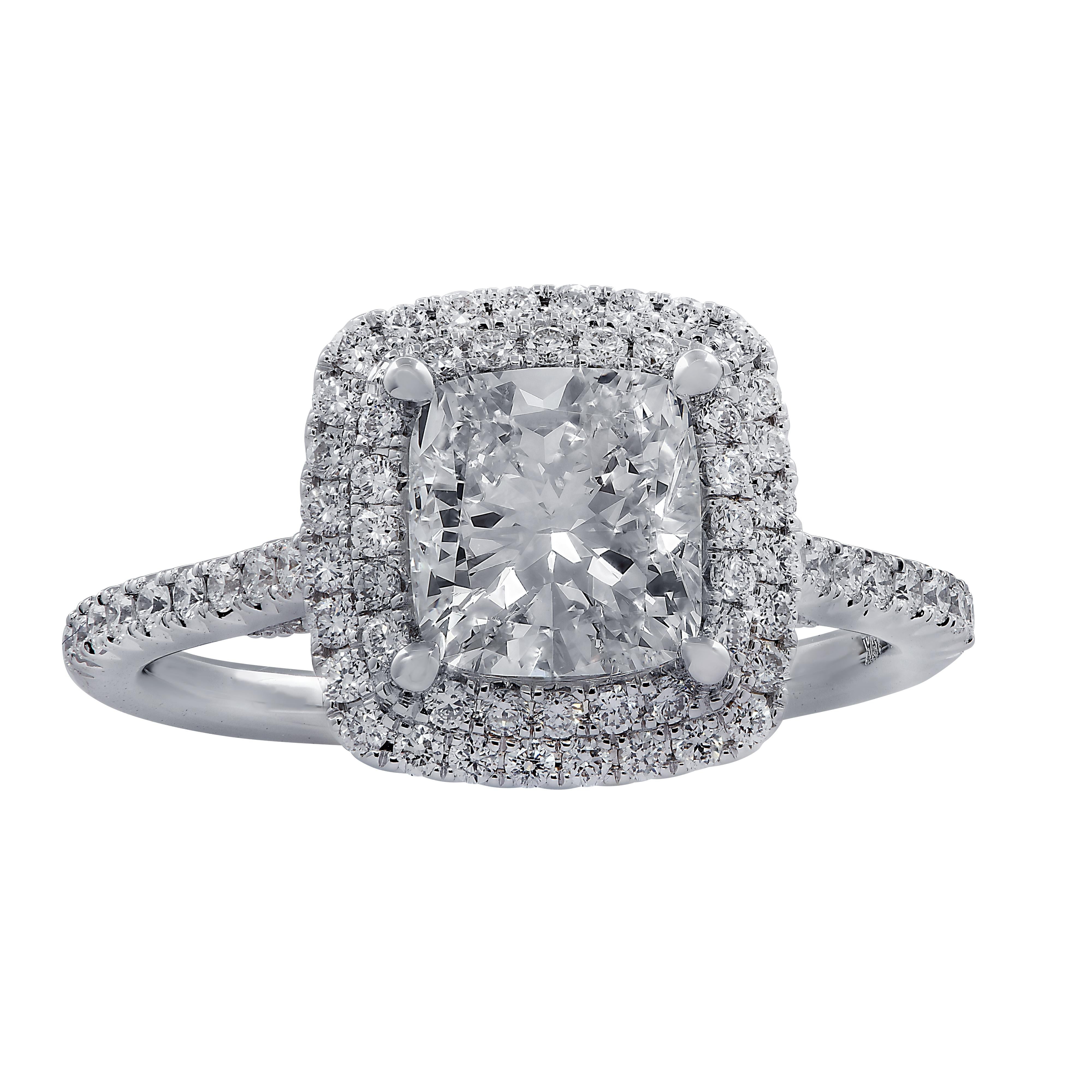 Vivid Diamonds GIA Certified 1.51 Carat Double Halo Ring In New Condition In Miami, FL