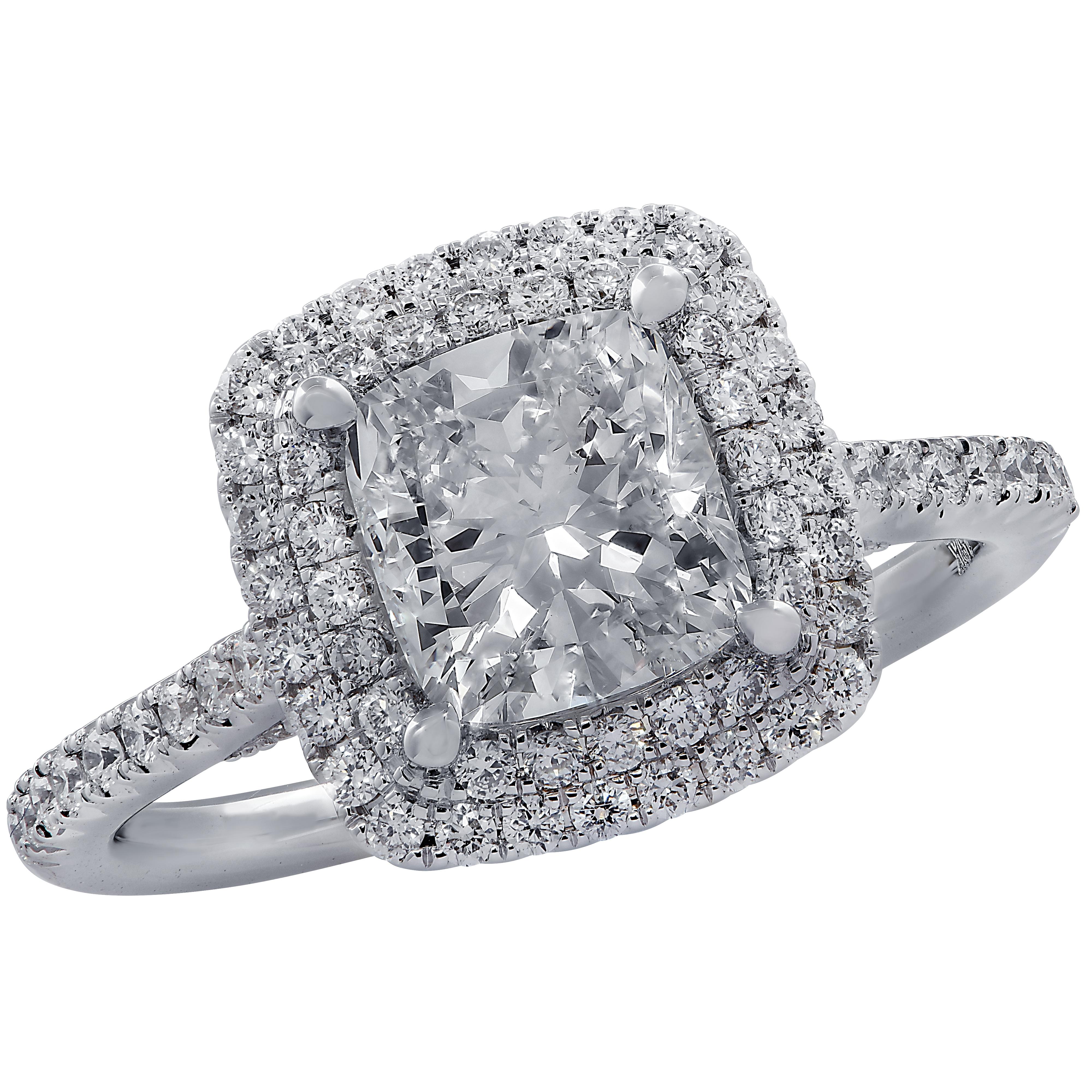 Vivid Diamonds GIA Certified 1.51 Carat Double Halo Ring