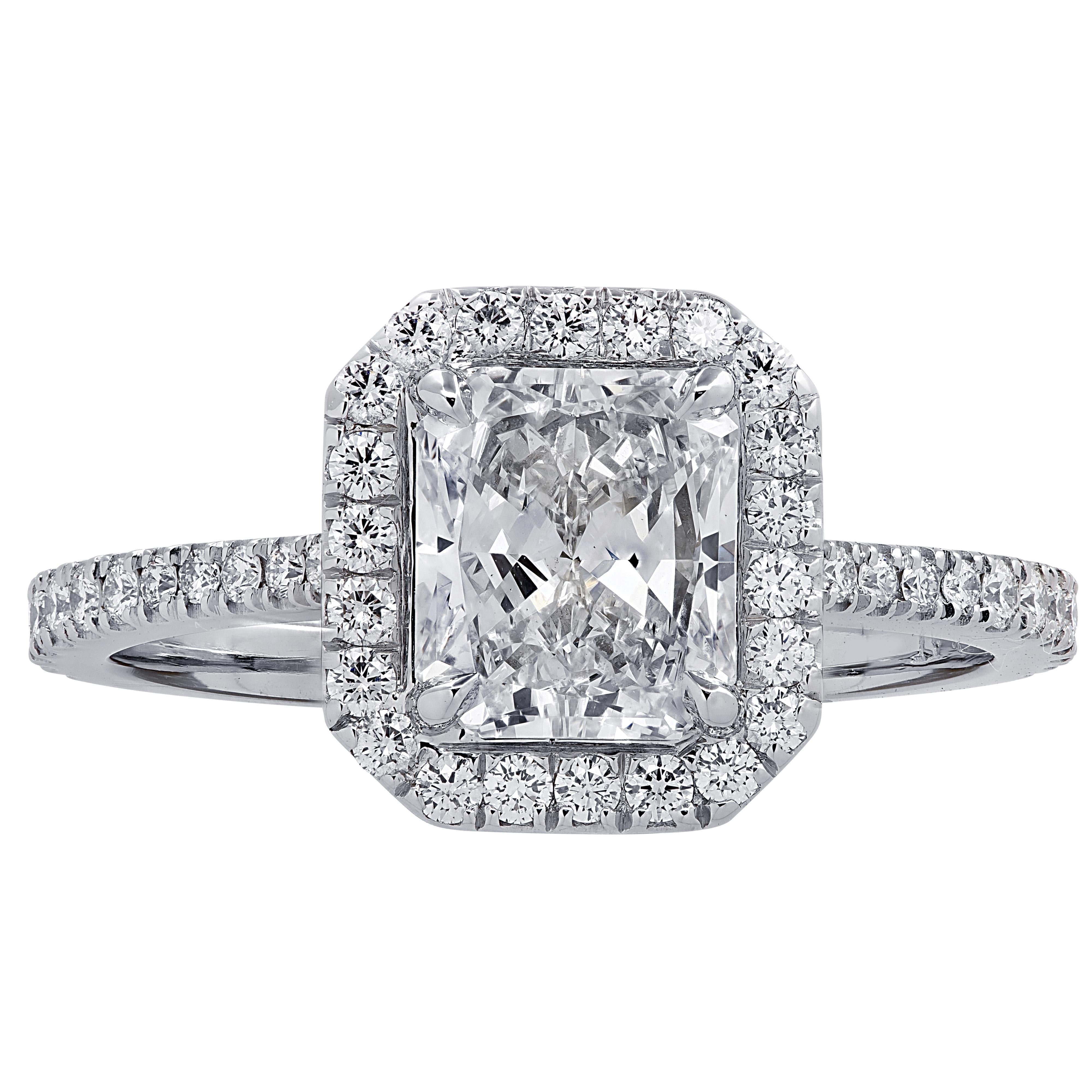 Radiant Cut Vivid Diamonds GIA Certified 1.53 Carat Diamond Engagement Halo Ring