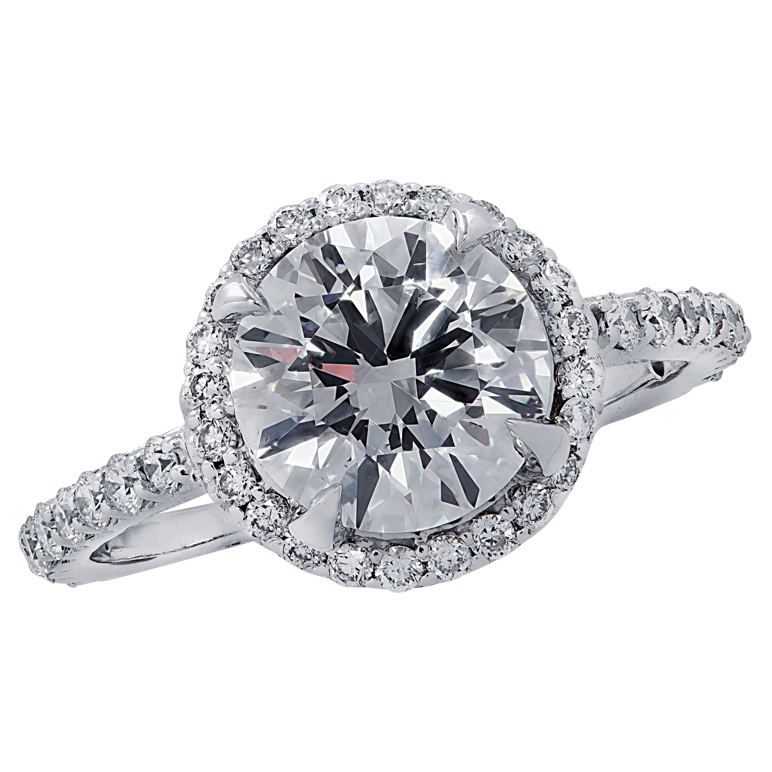 Vivid Diamonds GIA Certified 1.74 Carat Diamond Engagement Halo Ring