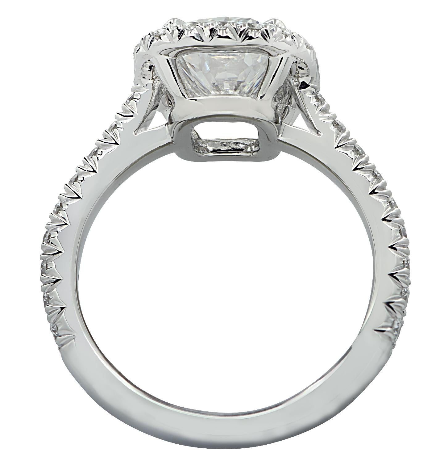 Cushion Cut Vivid Diamonds GIA Certified 1.77 Carat Diamond Halo Engagement Ring For Sale