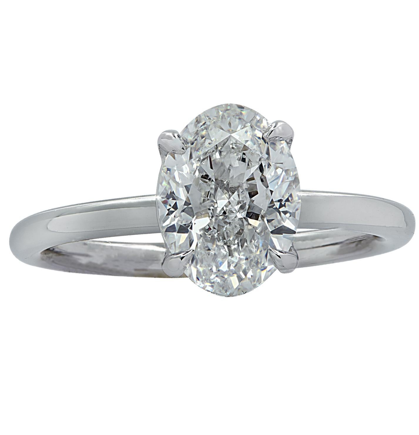 Women's Vivid Diamonds GIA Certified 1.80 Carat Oval Diamond Engagement Ring