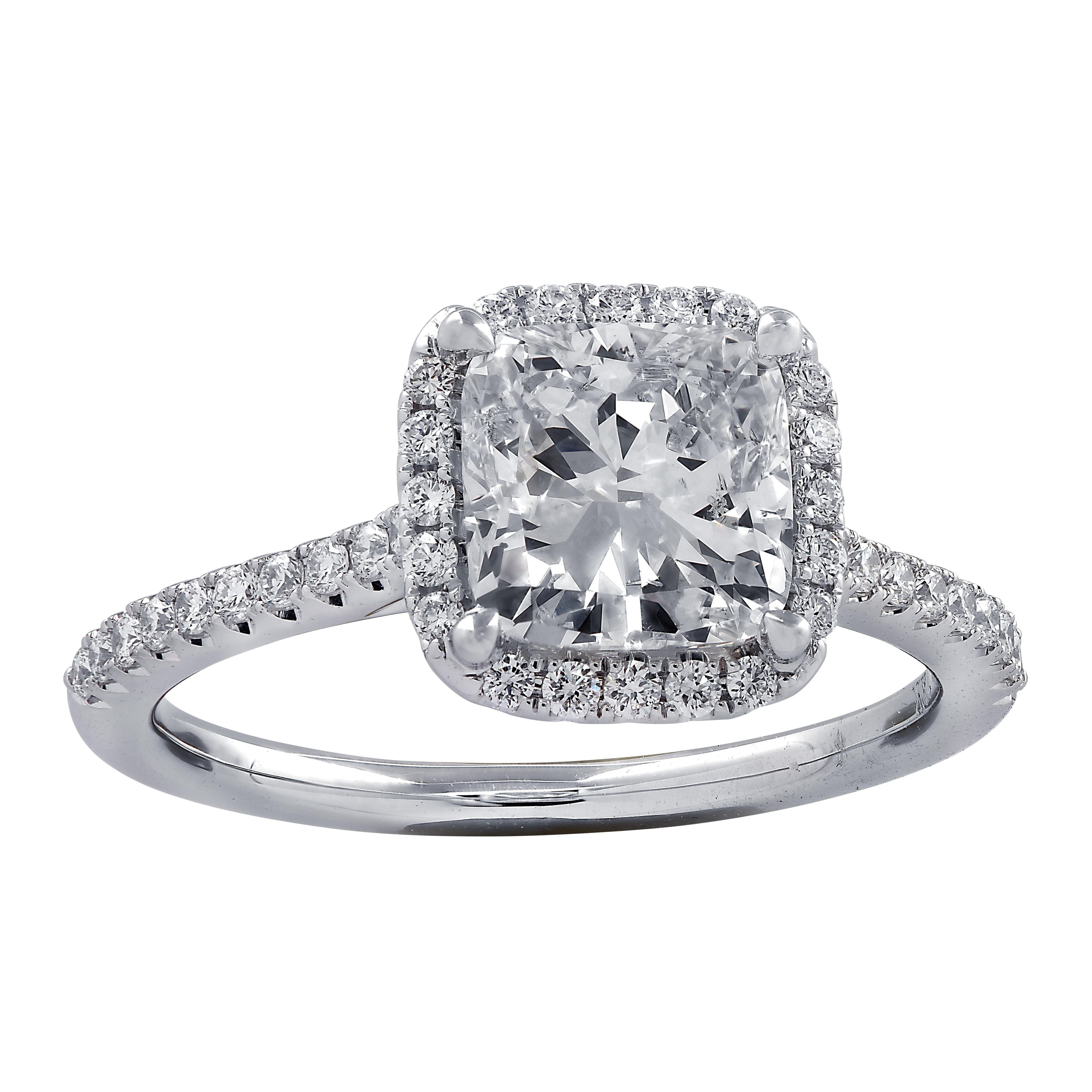 Cushion Cut Vivid Diamonds GIA Certified 1.81 Carat Diamond Halo Ring