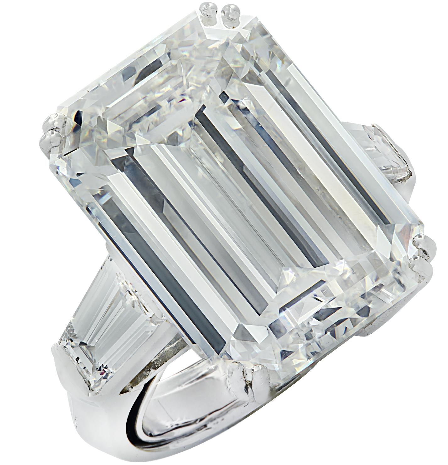 Modern Vivid Diamonds GIA Certified 18.66 Carat Emerald Cut Diamond Engagement Ring For Sale