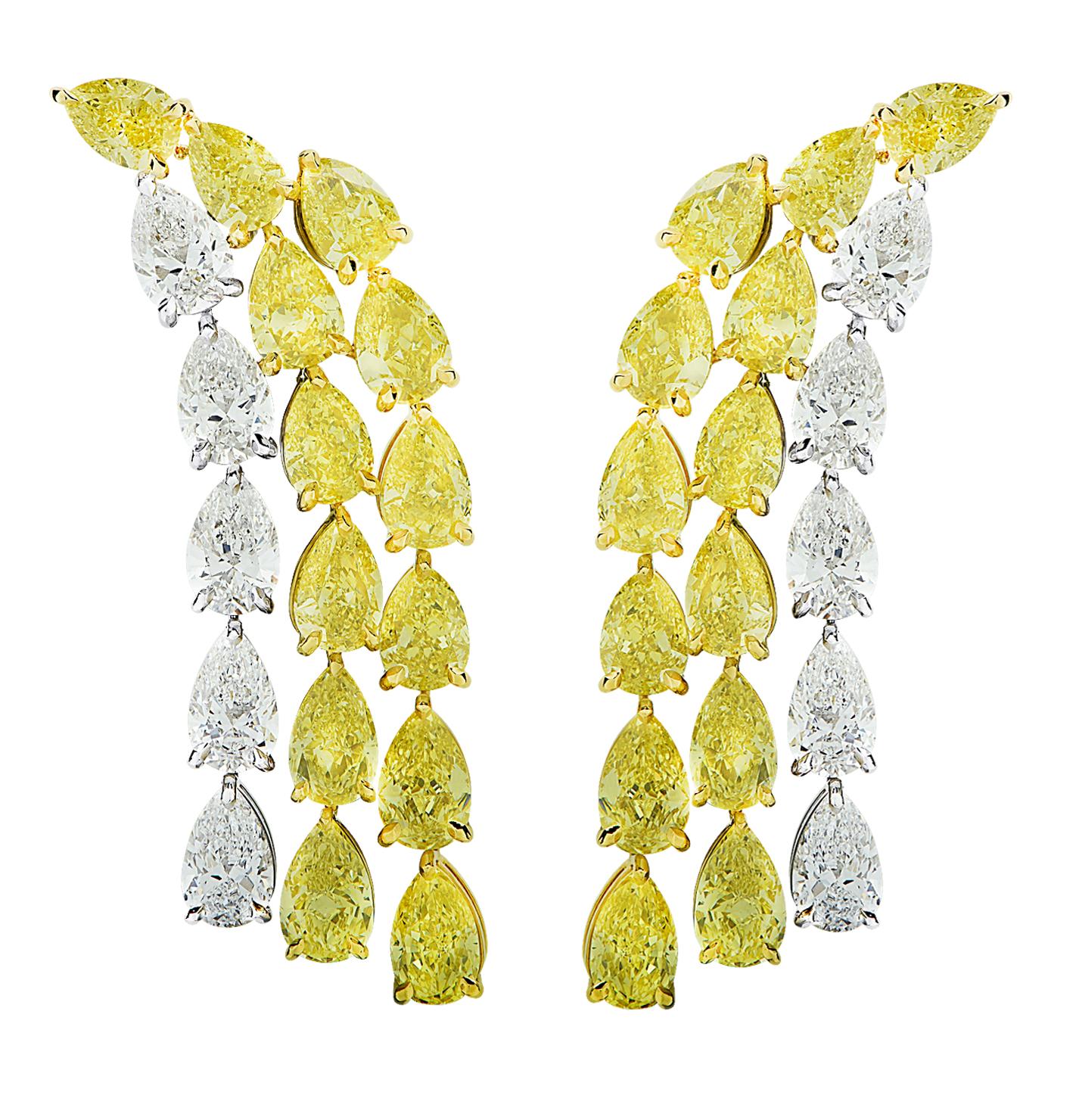 Contemporary Vivid Diamonds GIA Certified 19.64 Carat Fancy Intense Yellow Pear Shape Diamond For Sale