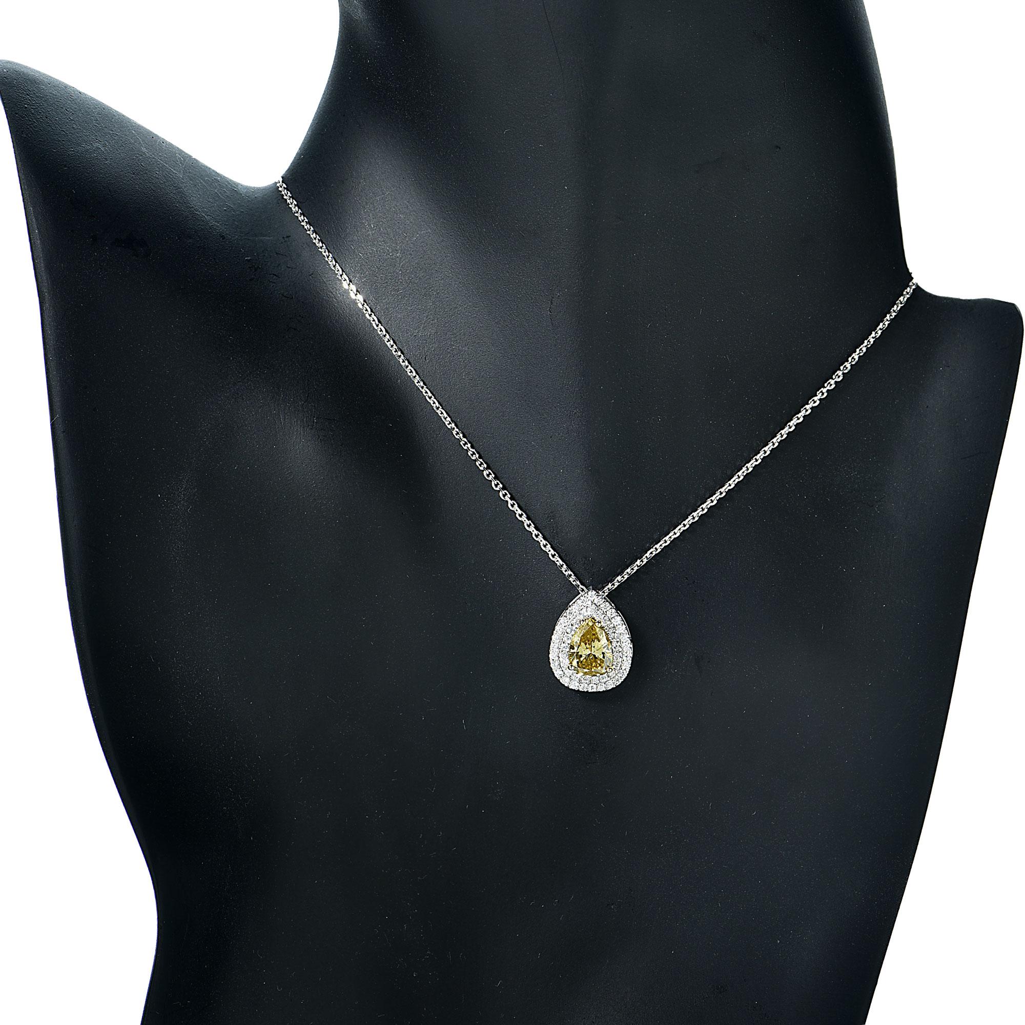 Modern Vivid Diamonds GIA Certified 2.01 Carat Fancy Yellow Diamond Necklace