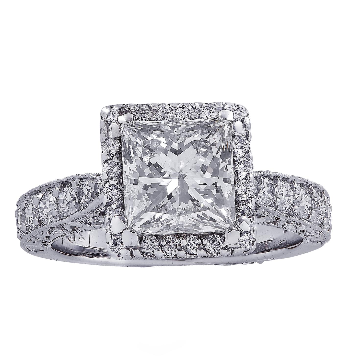Princess Cut Vivid Diamonds GIA Certified 2.04 Carat Halo Engagement Ring