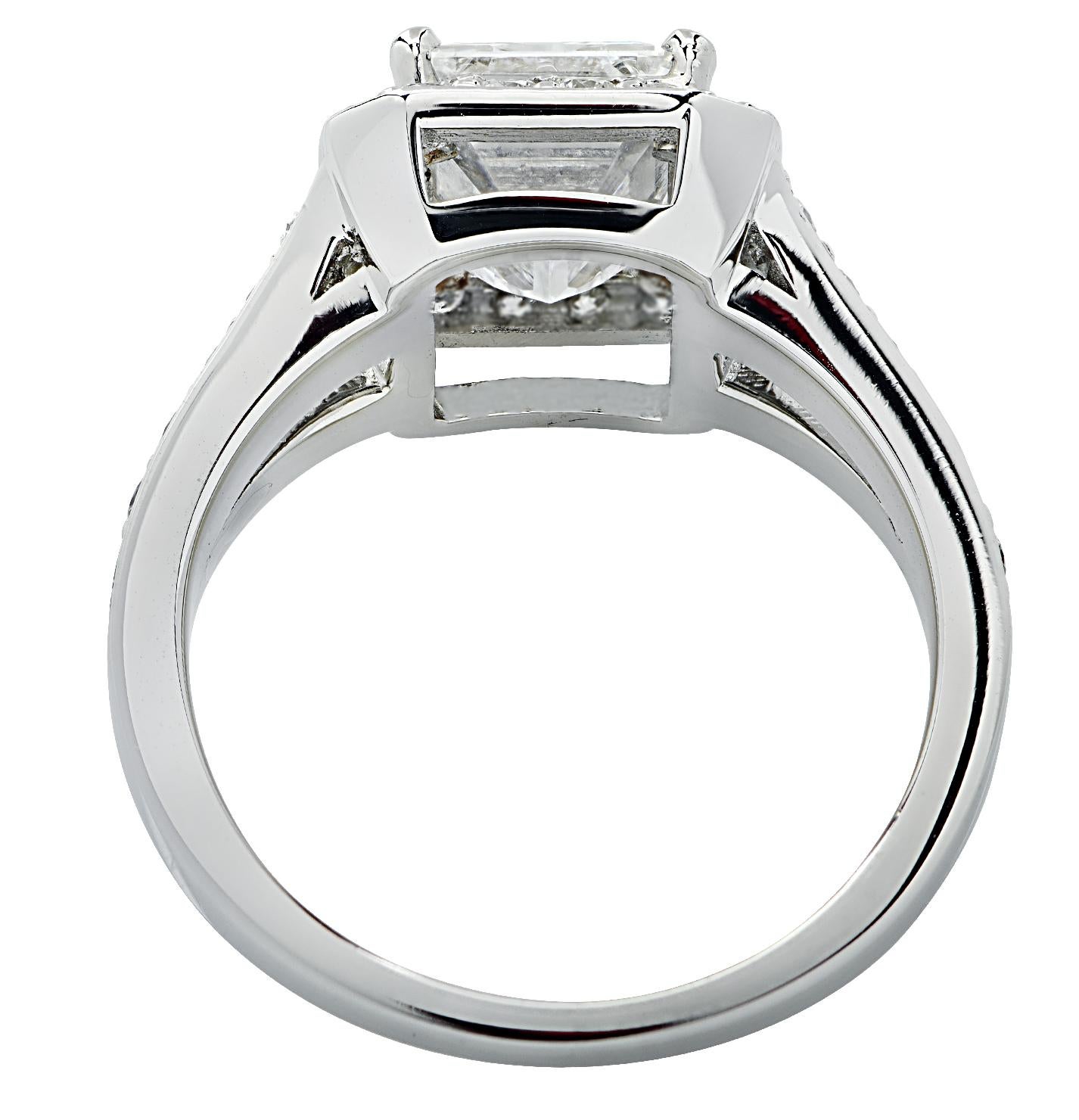 Modern Vivid Diamonds GIA Certified 2.14 Carat Diamond Halo Engagement Ring For Sale