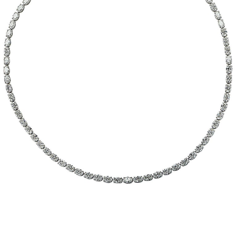Modern Vivid Diamonds GIA Certified 22.76 Carat Oval Diamond Tennis Necklace For Sale
