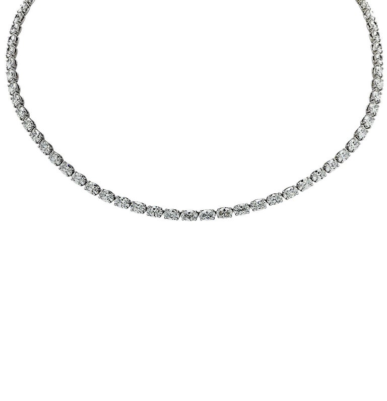 Vivid Diamonds GIA Certified 22.76 Carat Oval Diamond Tennis Necklace In New Condition For Sale In Miami, FL
