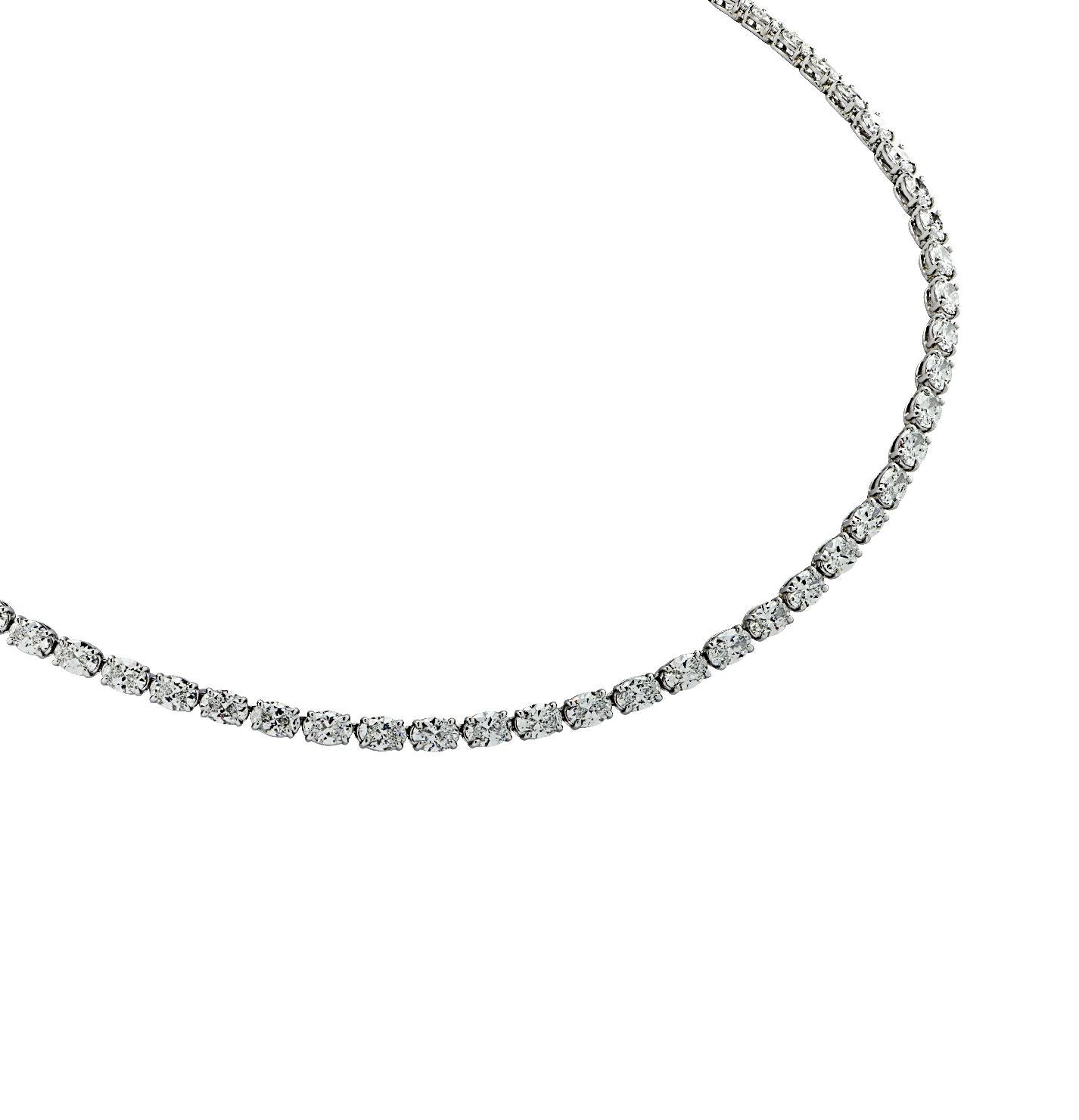 Modern Vivid Diamonds GIA Certified 22.76 Carat Oval Diamond Tennis Necklace