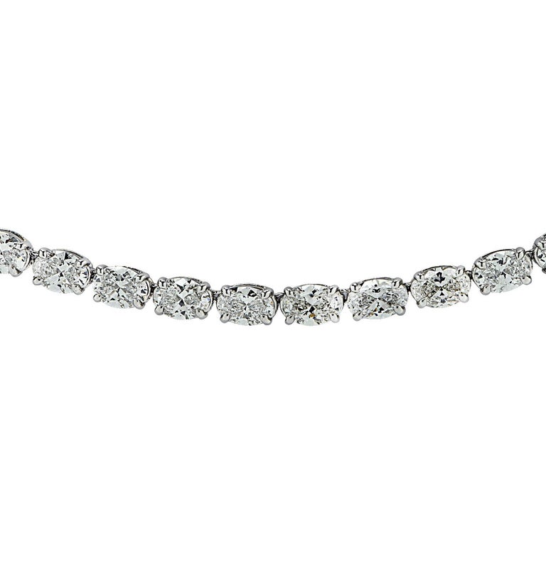Vivid Diamonds GIA Certified 22.76 Carat Oval Diamond Tennis Necklace For Sale 1