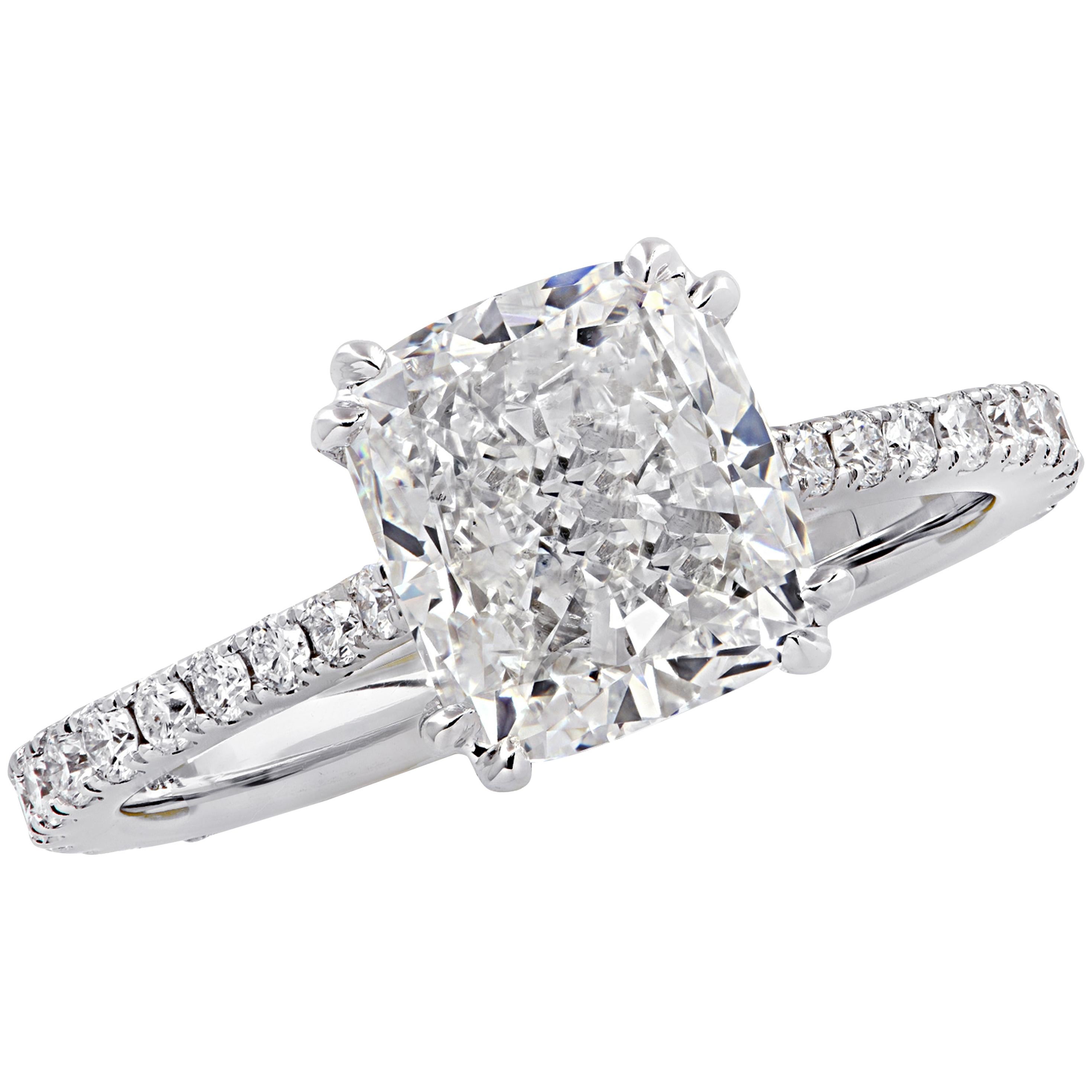Vivid Diamonds GIA Certified 2.52 Carat Cushion Cut Engagement Ring