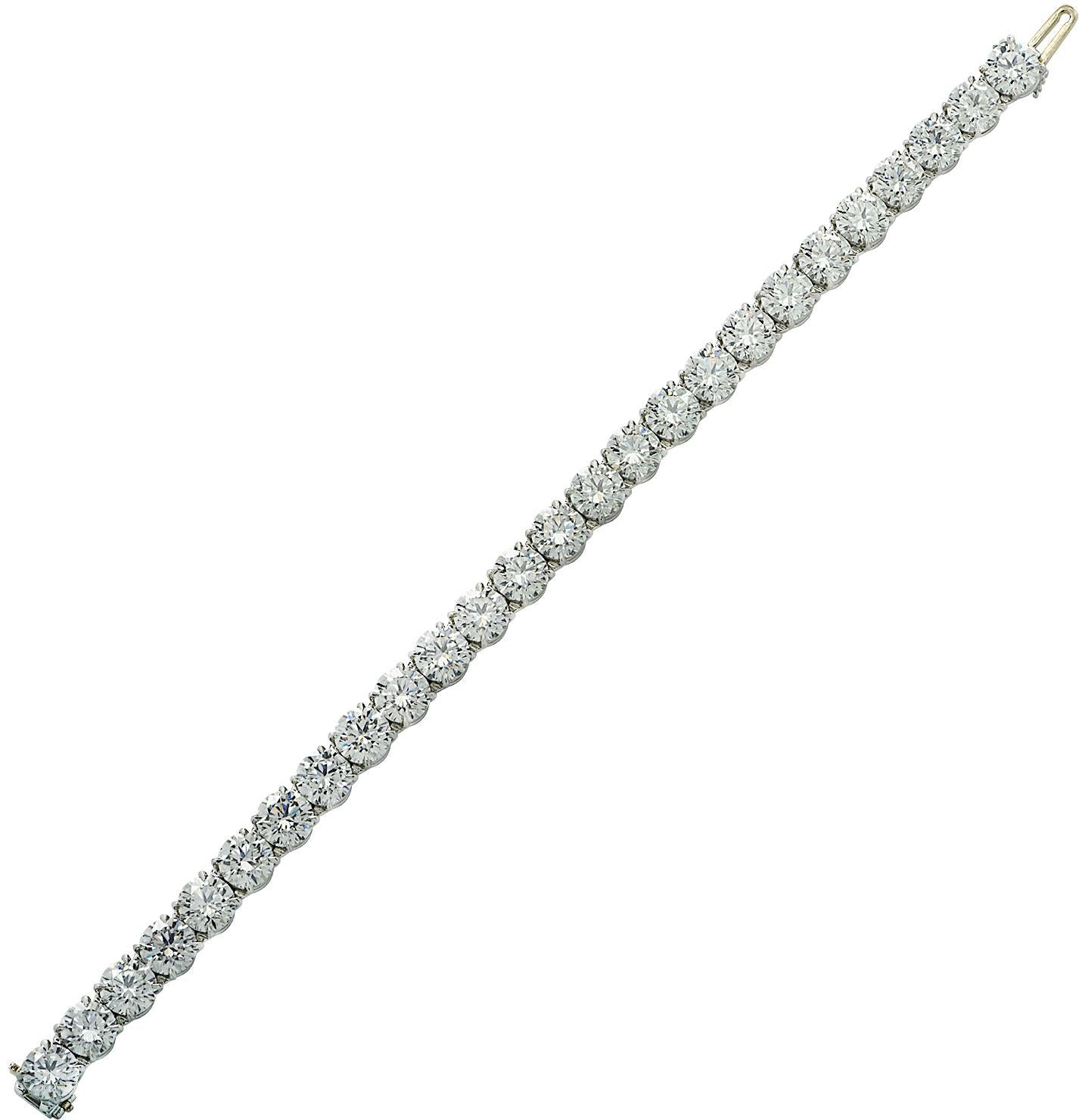 Round Cut Vivid Diamonds GIA Certified 26.78 Carat Diamond Tennis Bracelet For Sale