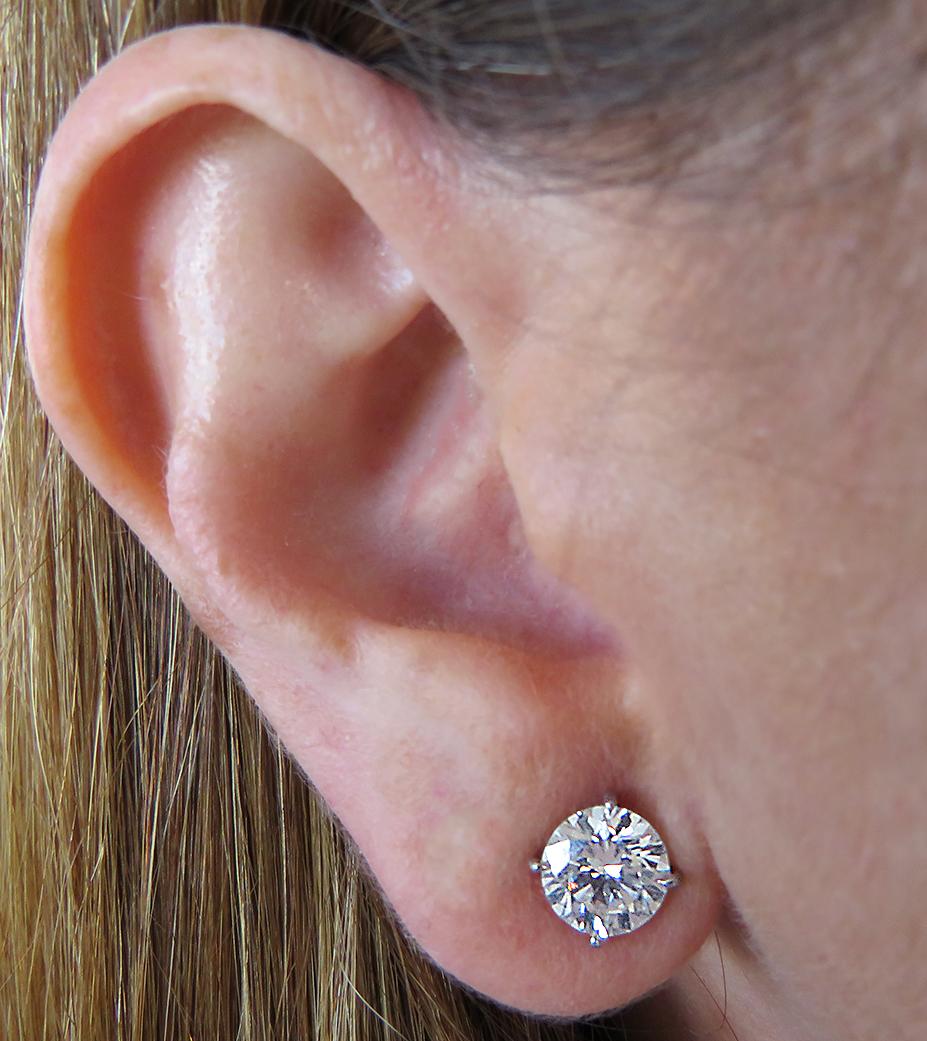 Round Cut Vivid Diamonds GIA Certified 3 Carat Diamond Solitaire Stud Earrings