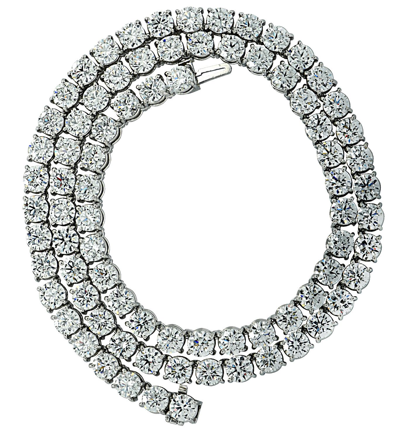 Modern Vivid Diamonds GIA Certified 32 Carat Straight Line Diamond Necklace  For Sale