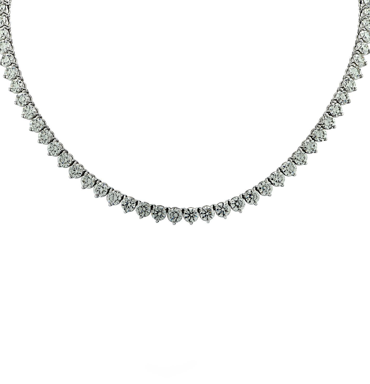 Modern Vivid Diamonds GIA Certified 32.41 Carat Diamond Straight Line Tennis Necklace