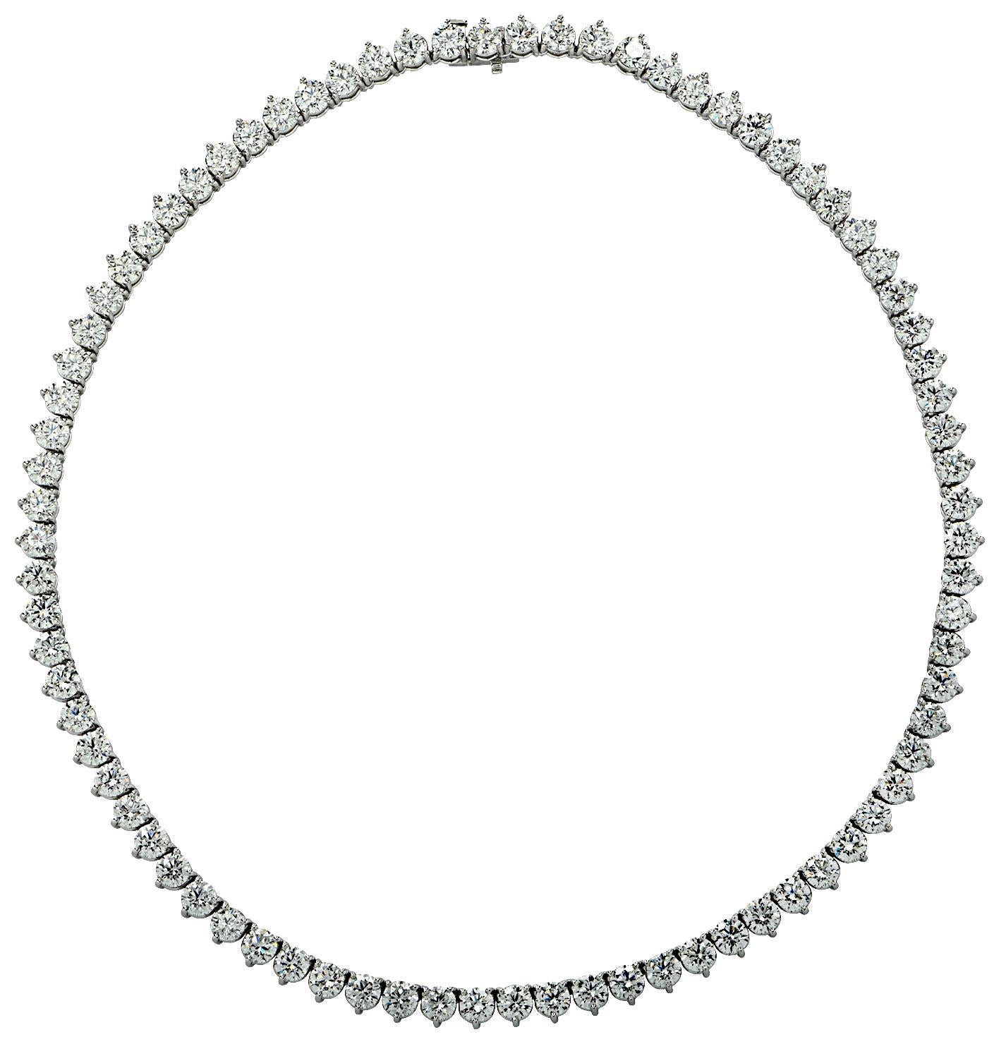 Round Cut Vivid Diamonds GIA Certified 32.41 Carat Diamond Straight Line Tennis Necklace