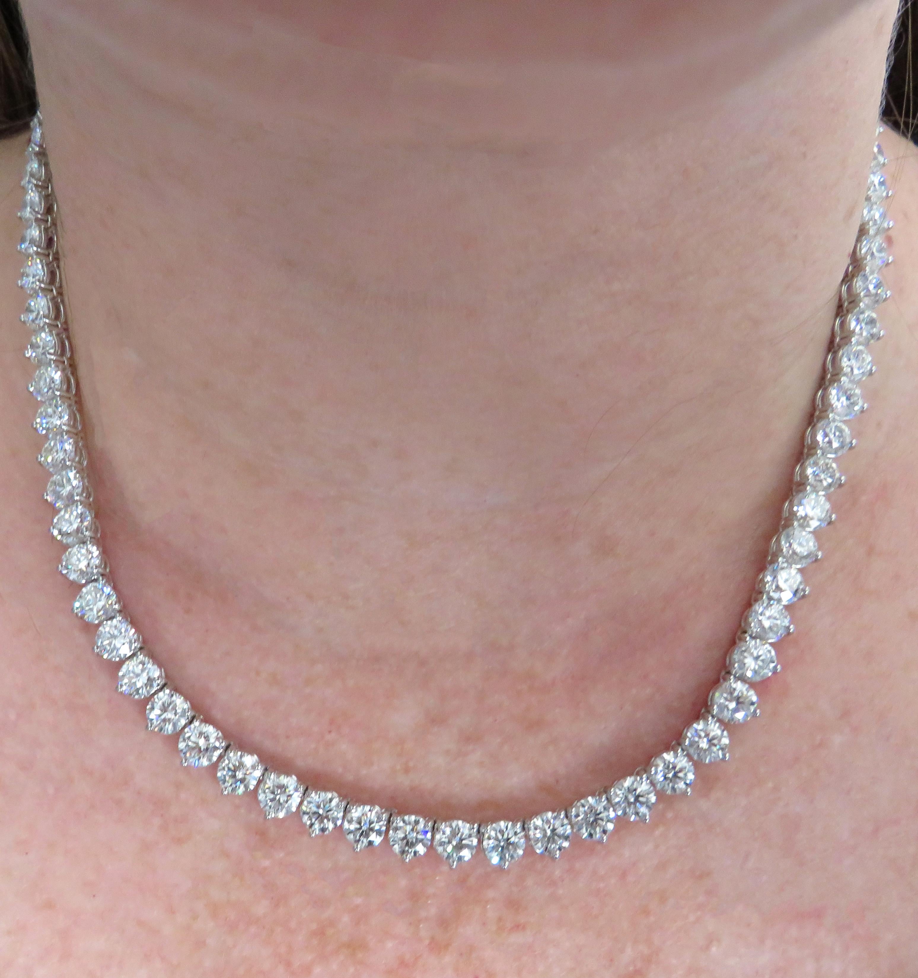 Vivid Diamonds GIA Certified 32.41 Carat Diamond Straight Line Tennis Necklace In New Condition In Miami, FL