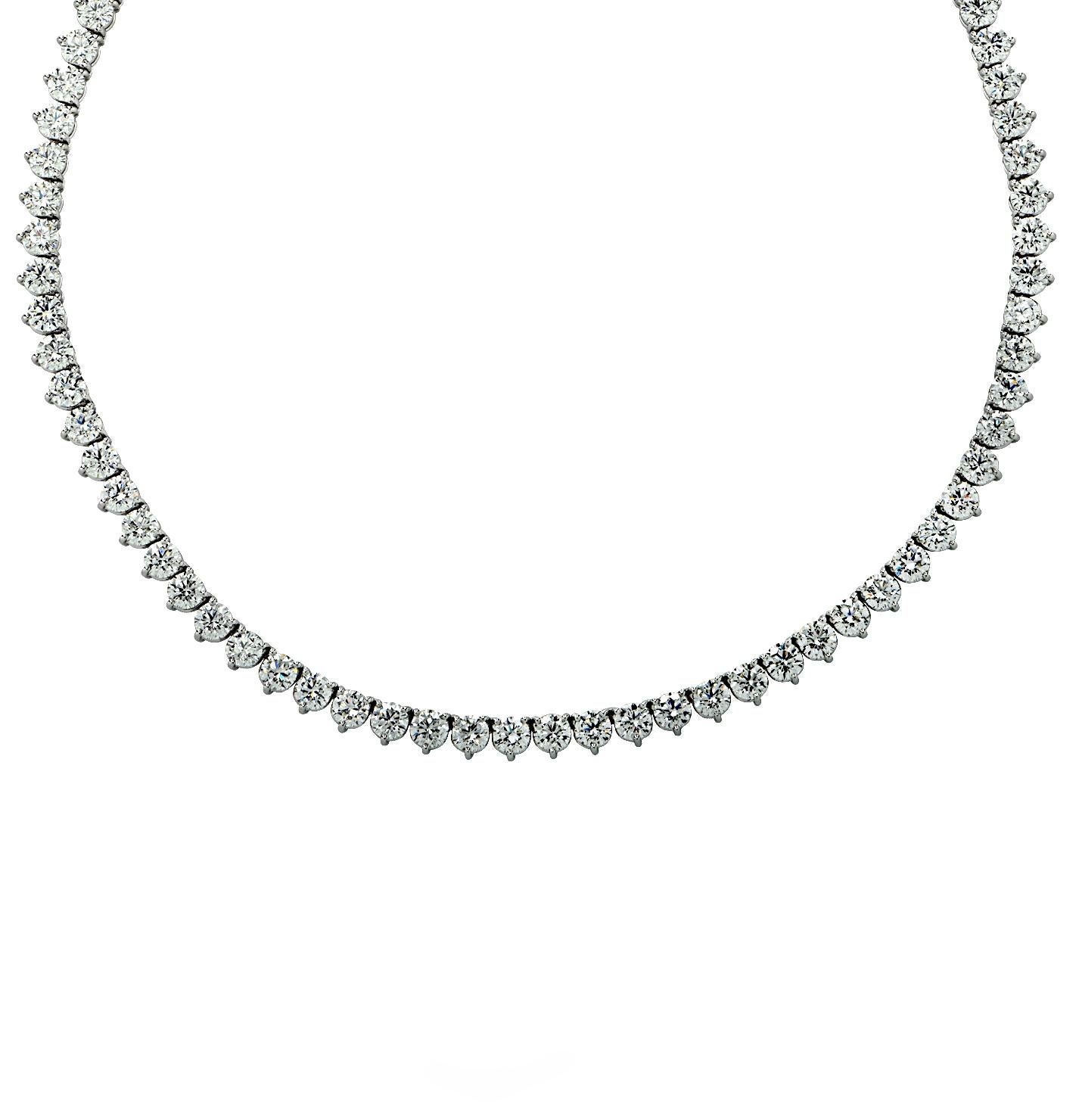 Women's Vivid Diamonds GIA Certified 32.41 Carat Diamond Straight Line Tennis Necklace