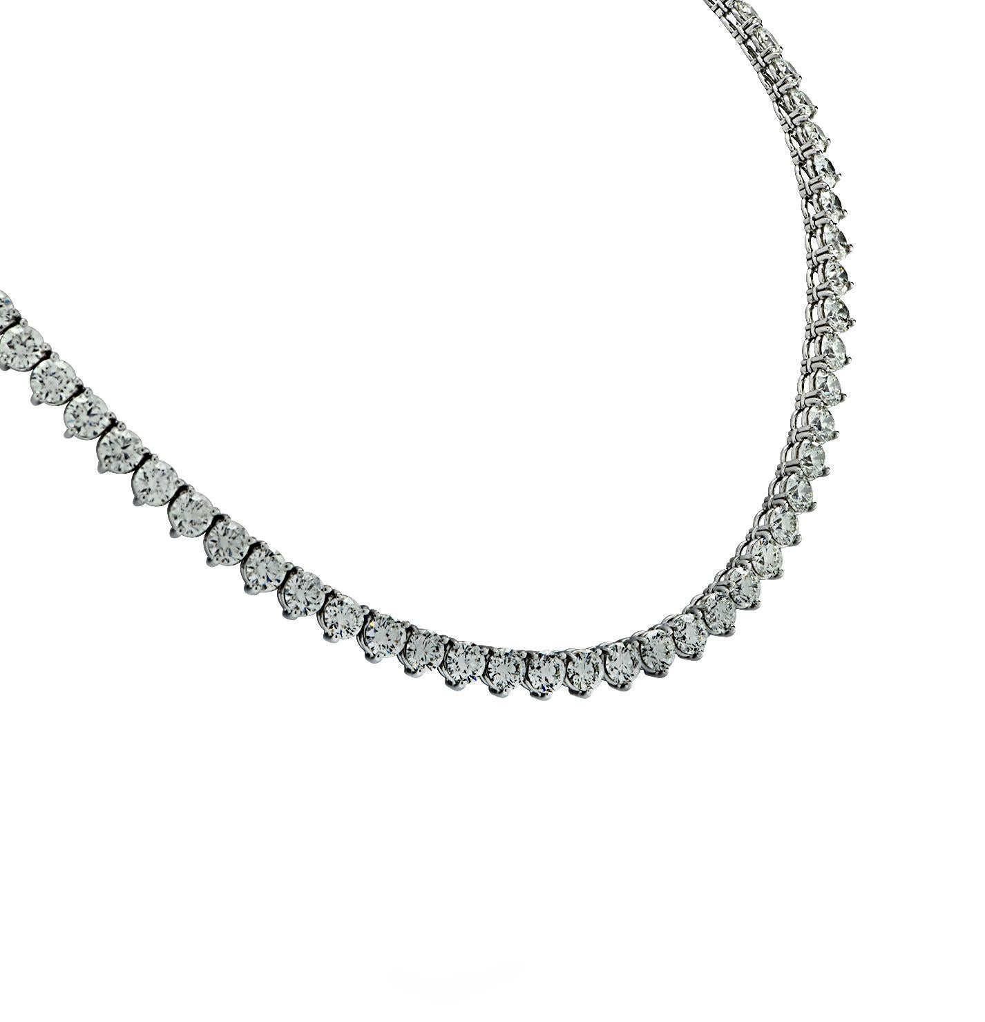 Vivid Diamonds GIA Certified 32.41 Carat Diamond Straight Line Tennis Necklace 1