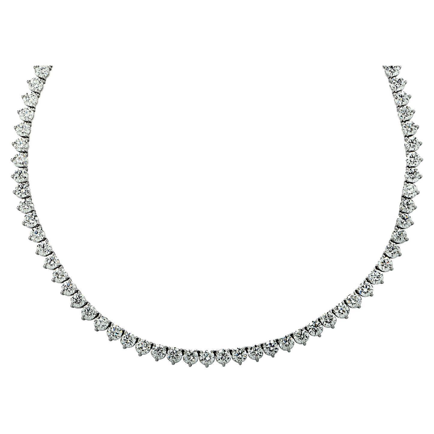 Vivid Diamonds GIA Certified 32.41 Carat Diamond Straight Line Tennis Necklace