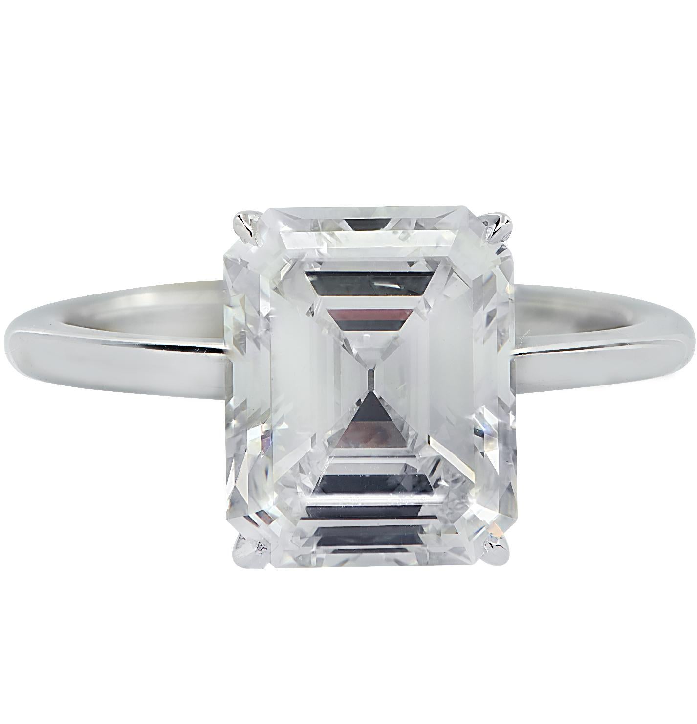 Women's Vivid Diamonds GIA Certified 3.30 Carat Emerald Cut Diamond Engagement Ring