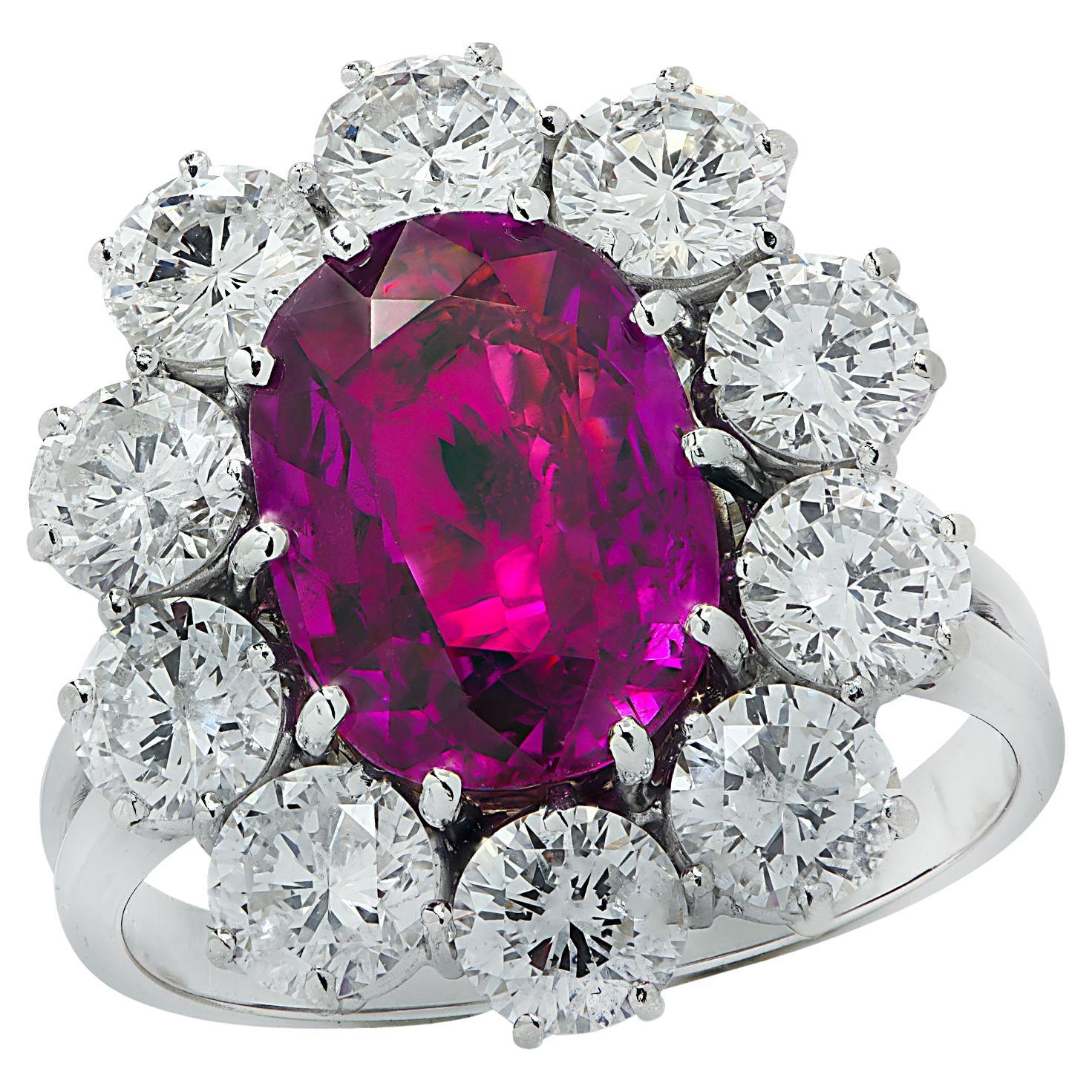 Vivid Diamonds GIA Certified 3.82 Carat Pinkish Purple Sapphire Cocktail Ring