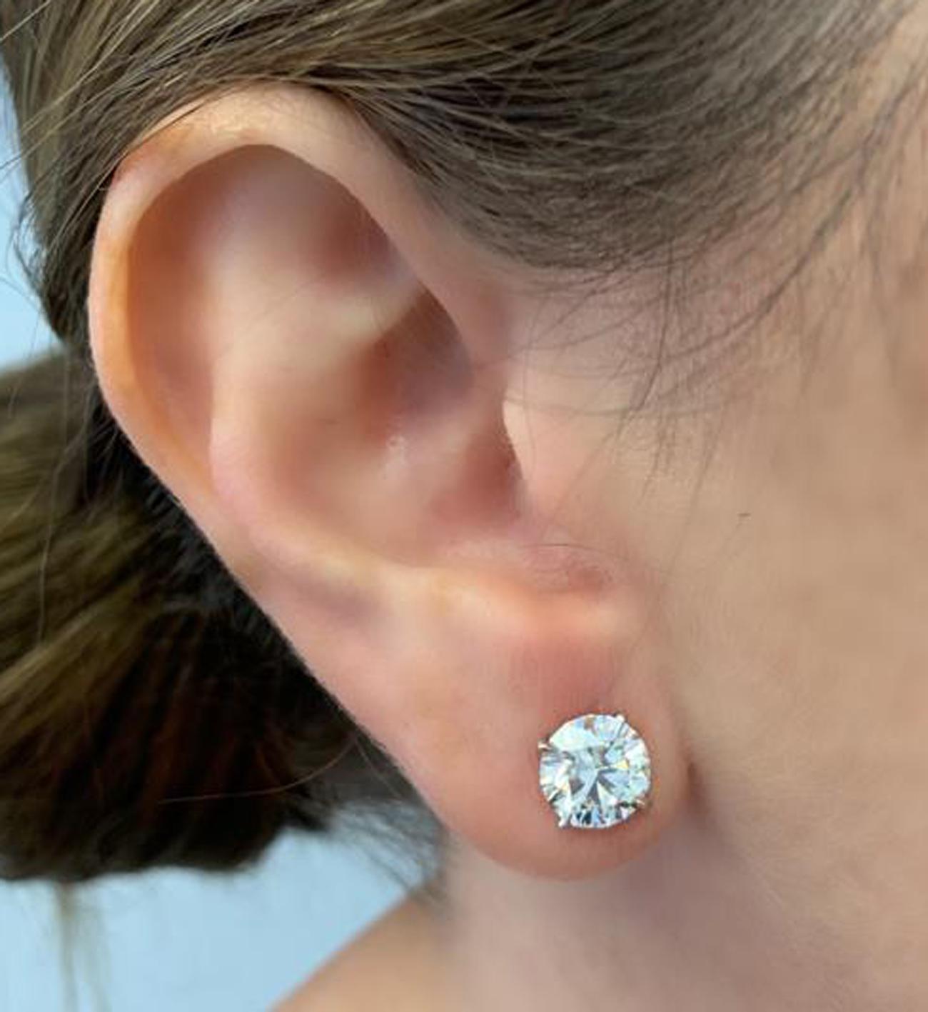 Round Cut Vivid Diamonds GIA Certified 4.01 Carat Diamond Solitaire Stud Earrings
