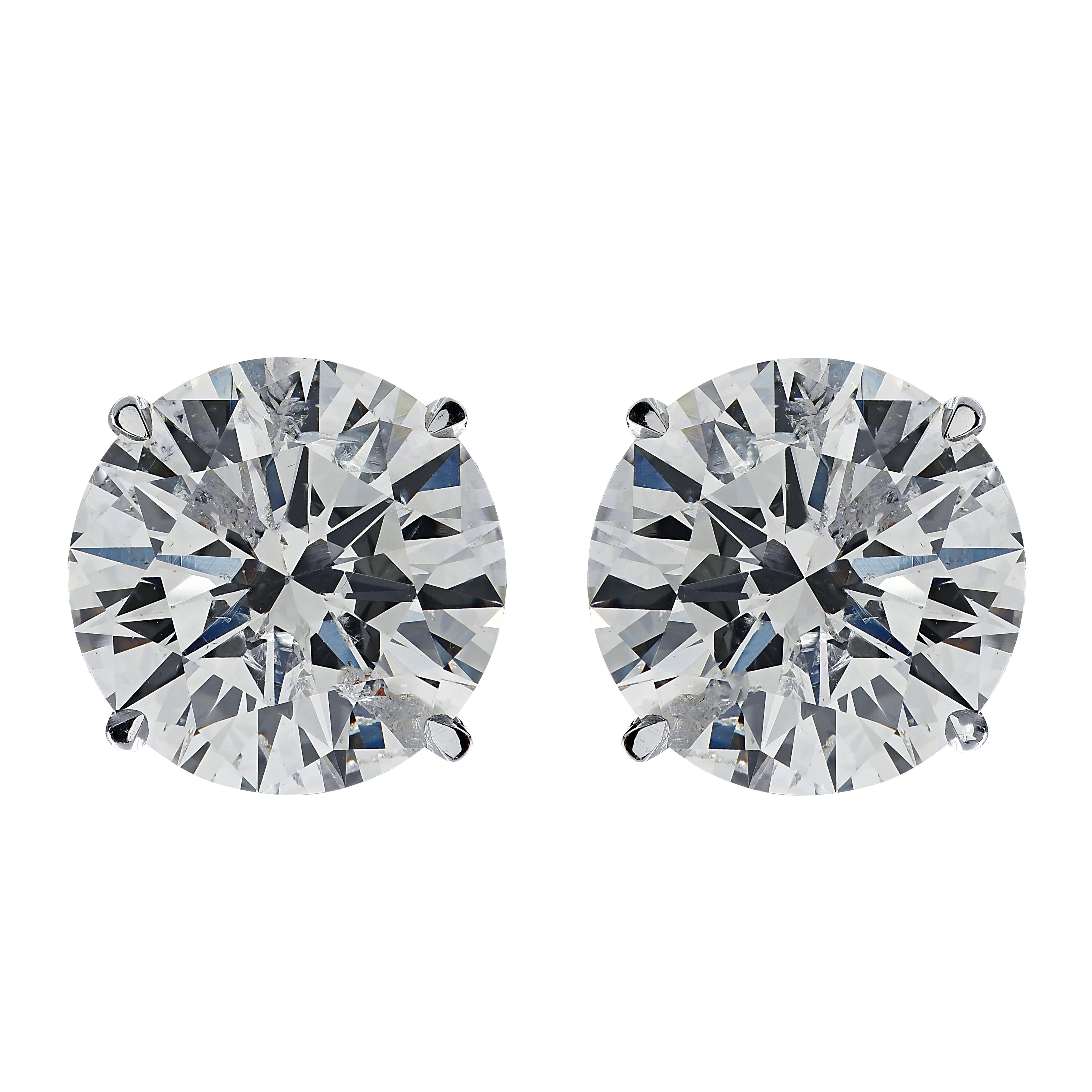 Taille brillant Clous d'oreilles de style solitaire en diamants de 4.11 carats certifiés par le GIA, de Vivid Diamonds en vente